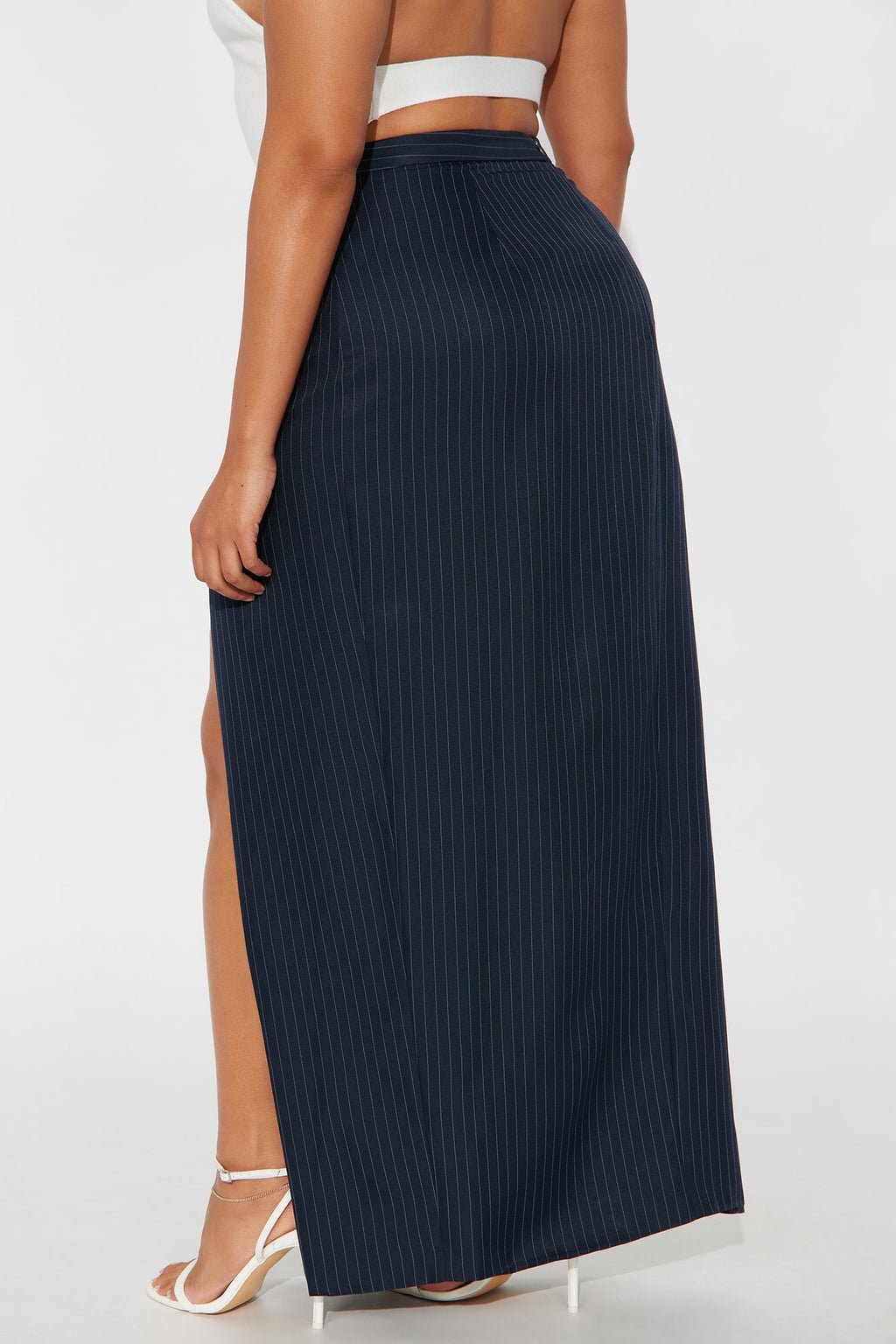 Briefcase Baddie Pinstripe Maxi Skirt - Navy/combo