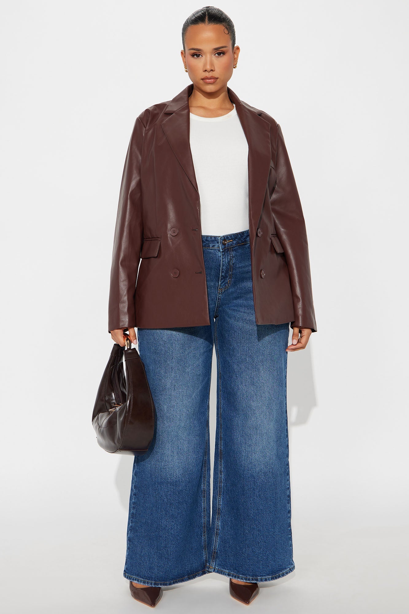 Eren Faux Leather Fitted Blazer - Burgundy