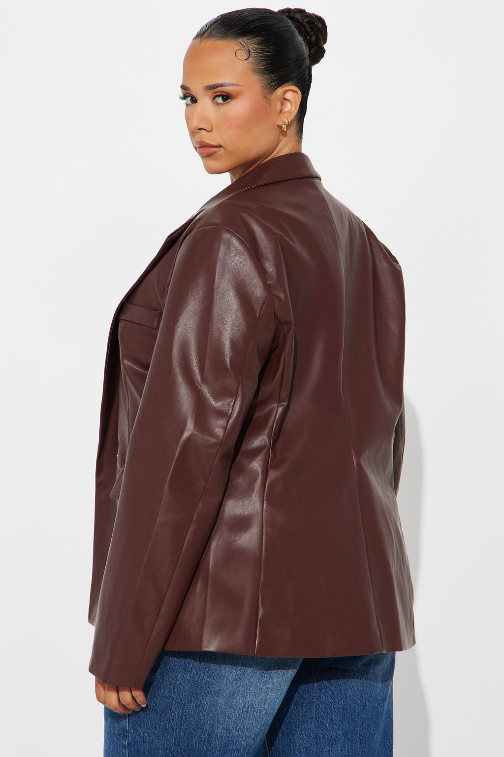 Eren Faux Leather Fitted Blazer - Burgundy