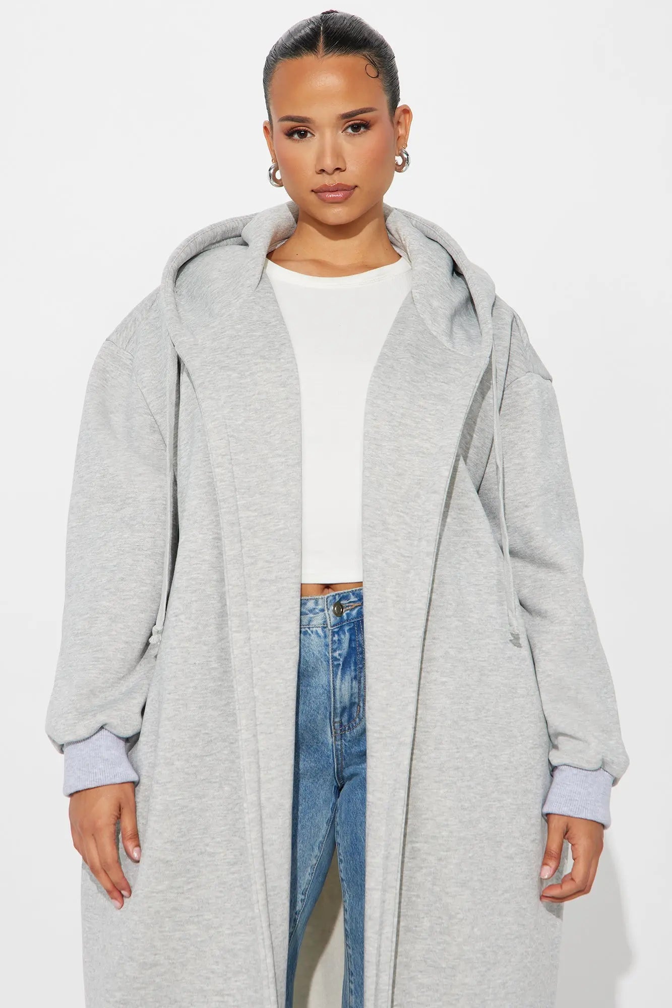 Jolie Cozy Fleece Trench - Heather Grey 