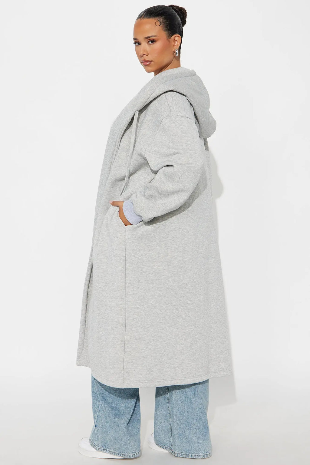 Jolie Cozy Fleece Trench - Heather Grey 