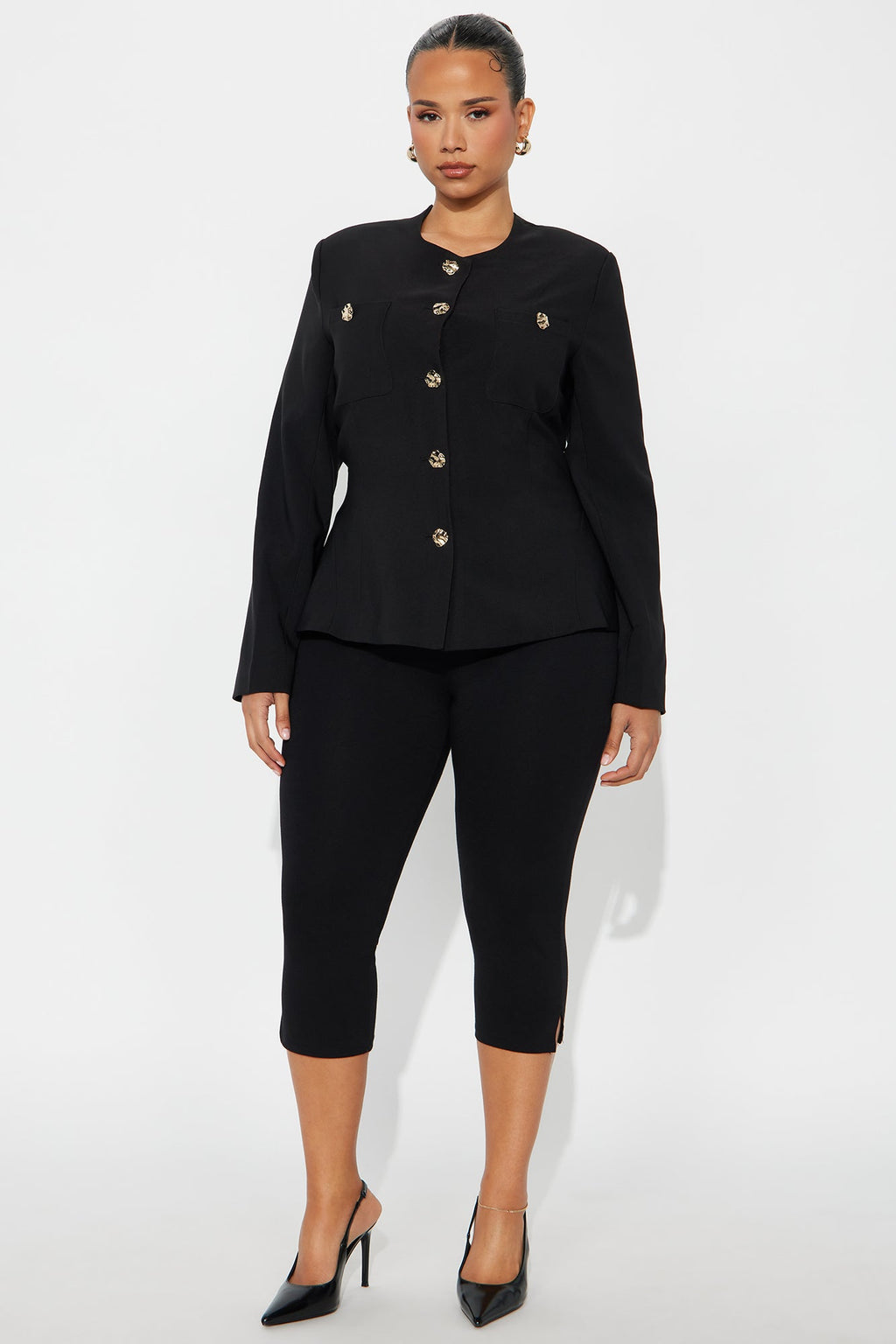 Full Control Crepe Woven Fitted Blazer - Black