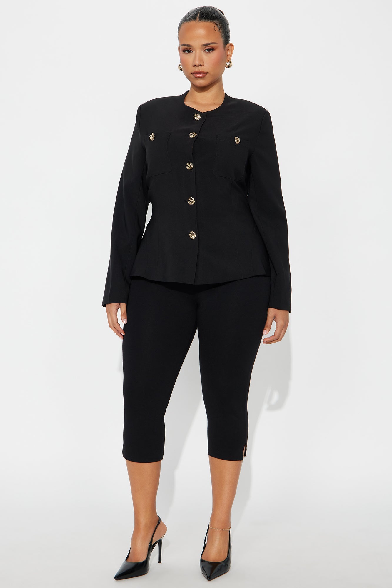 Full Control Crepe Woven Fitted Blazer - Black