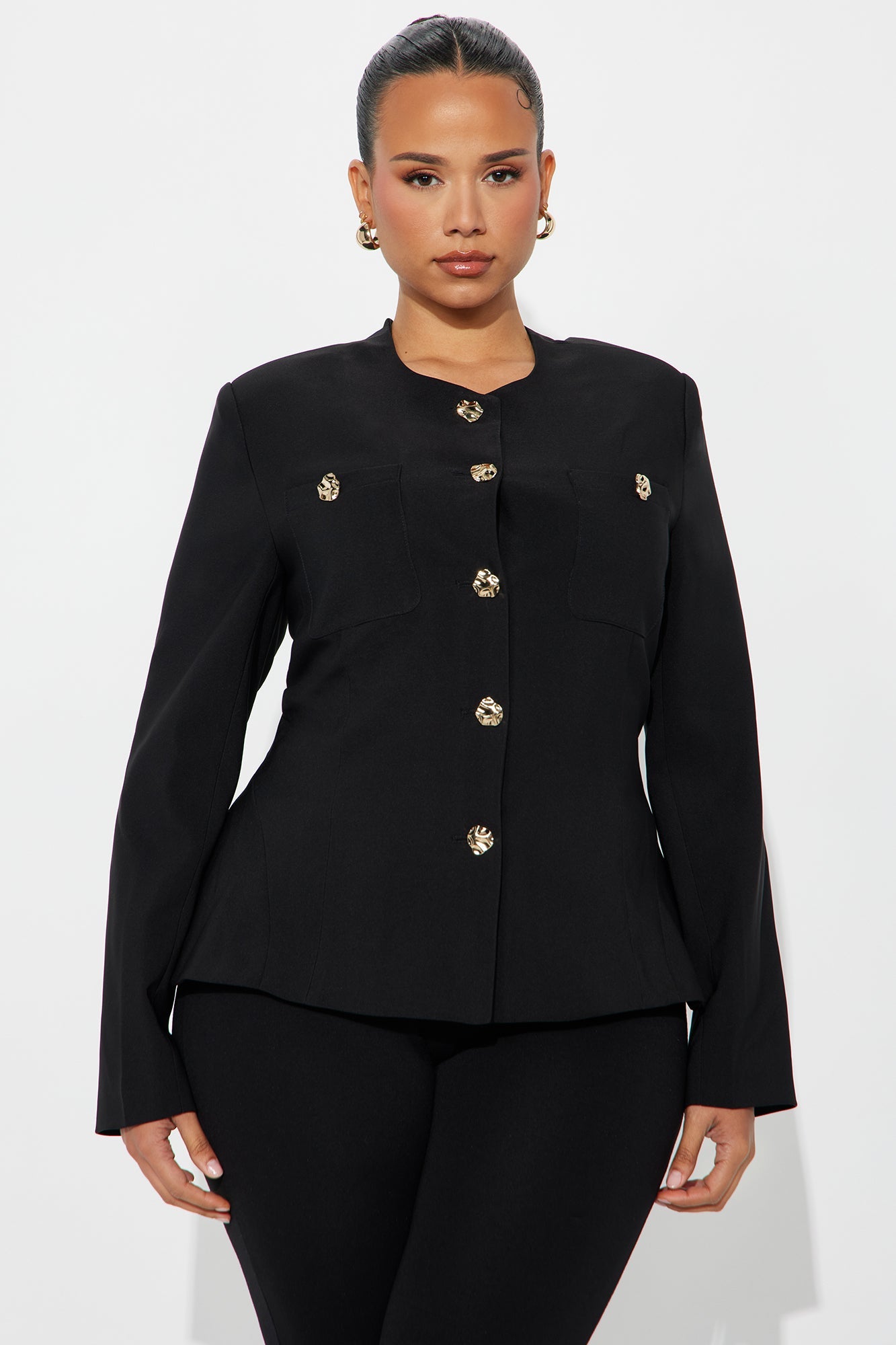 Full Control Crepe Woven Fitted Blazer - Black
