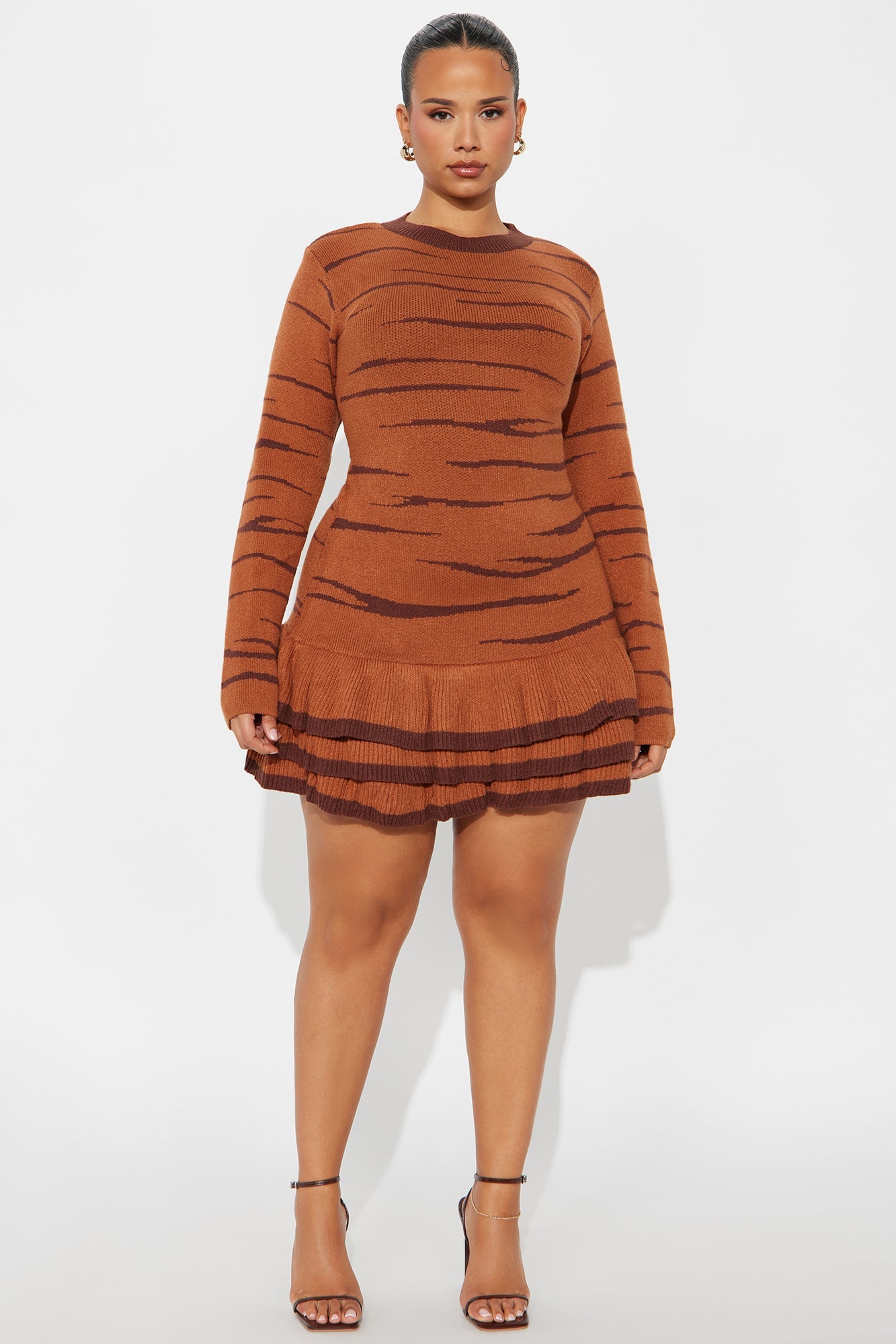 On The Prowl Animal Print Sweater Mini Dress - Cognac