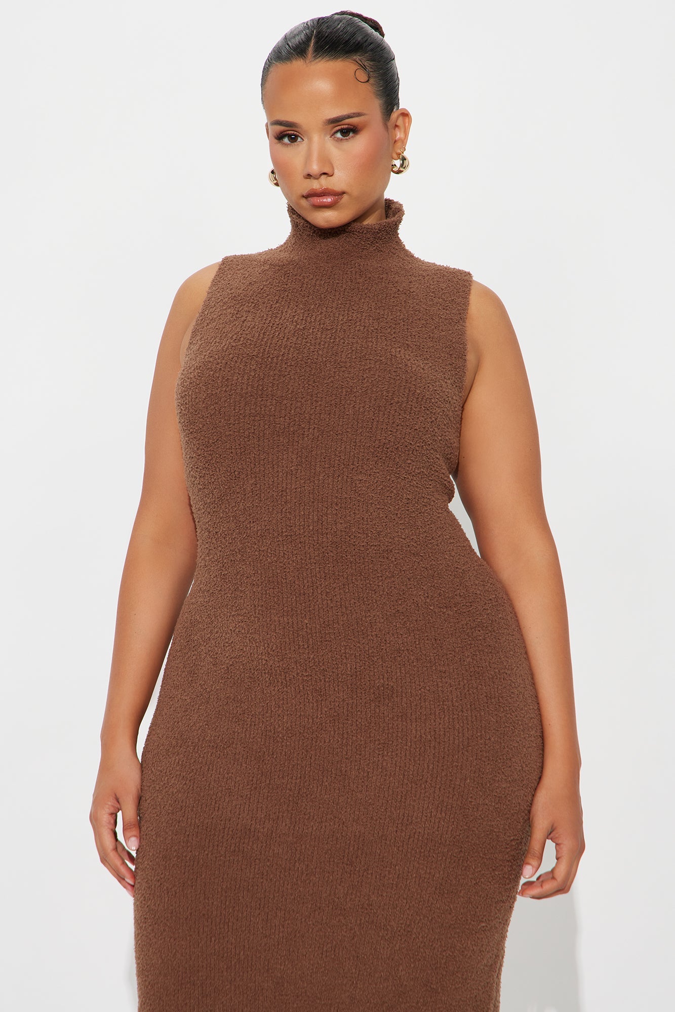 Teddy Soft Sweater Midi Dress Set - Brown