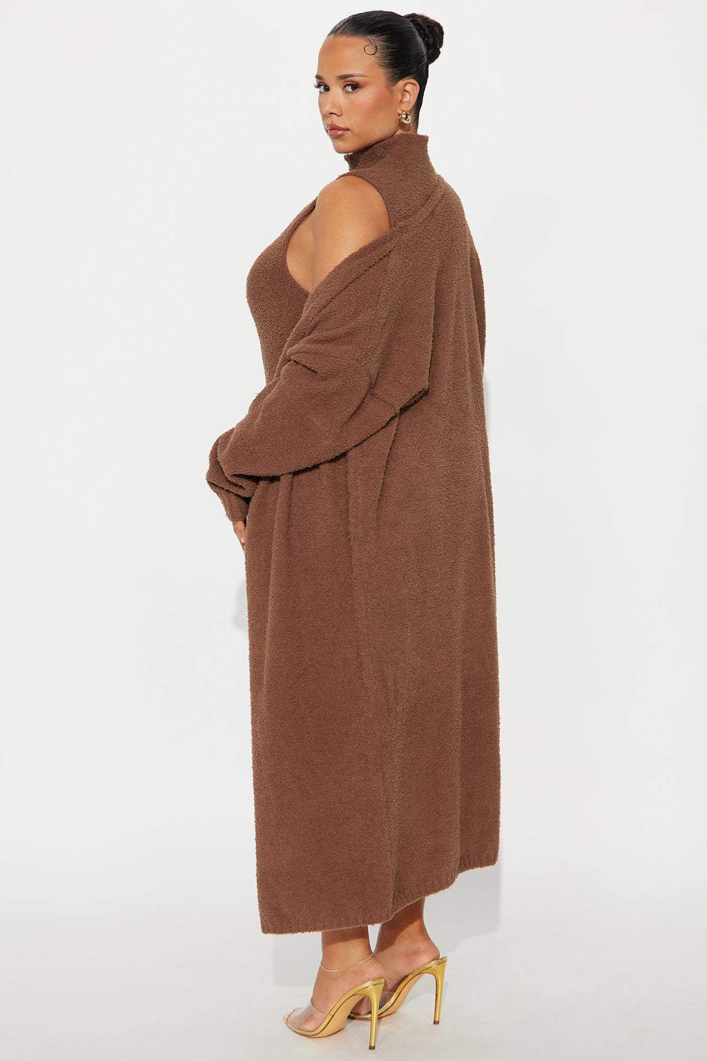 Teddy Soft Sweater Midi Dress Set - Brown