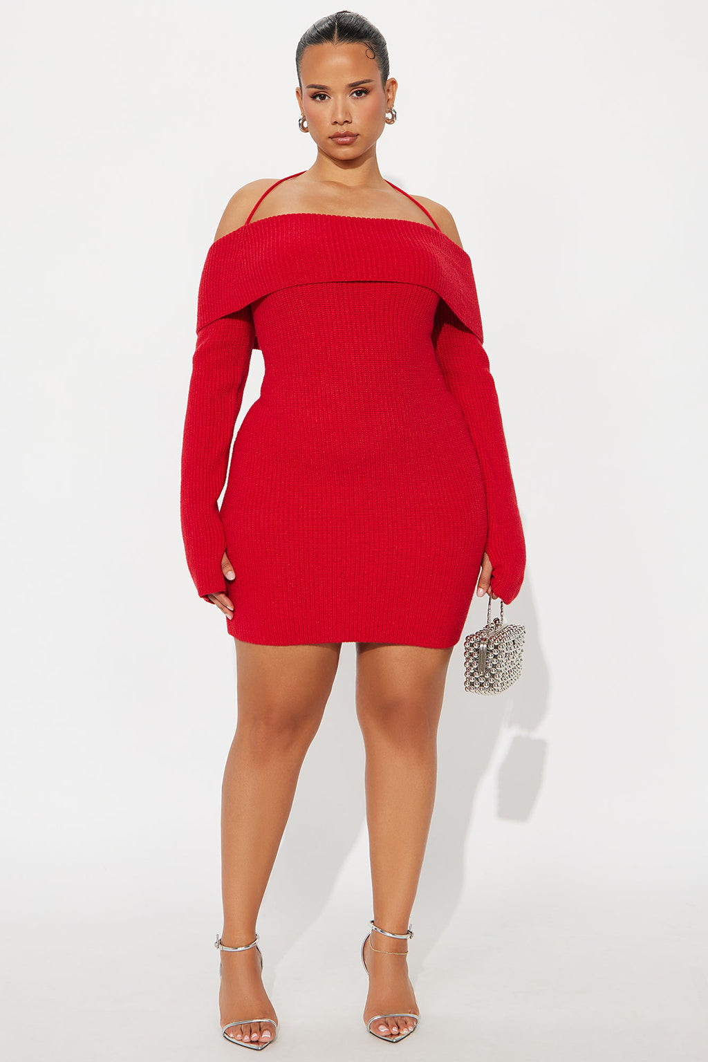 Hannah Open Back Sweater Mini Dress - Red