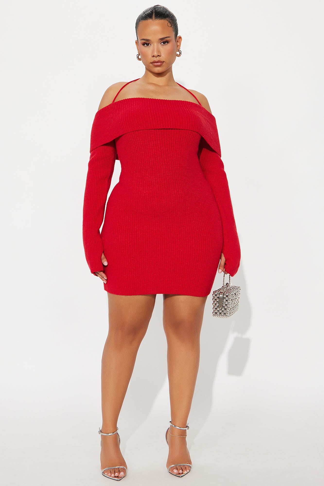 Hannah Open Back Sweater Mini Dress - Red
