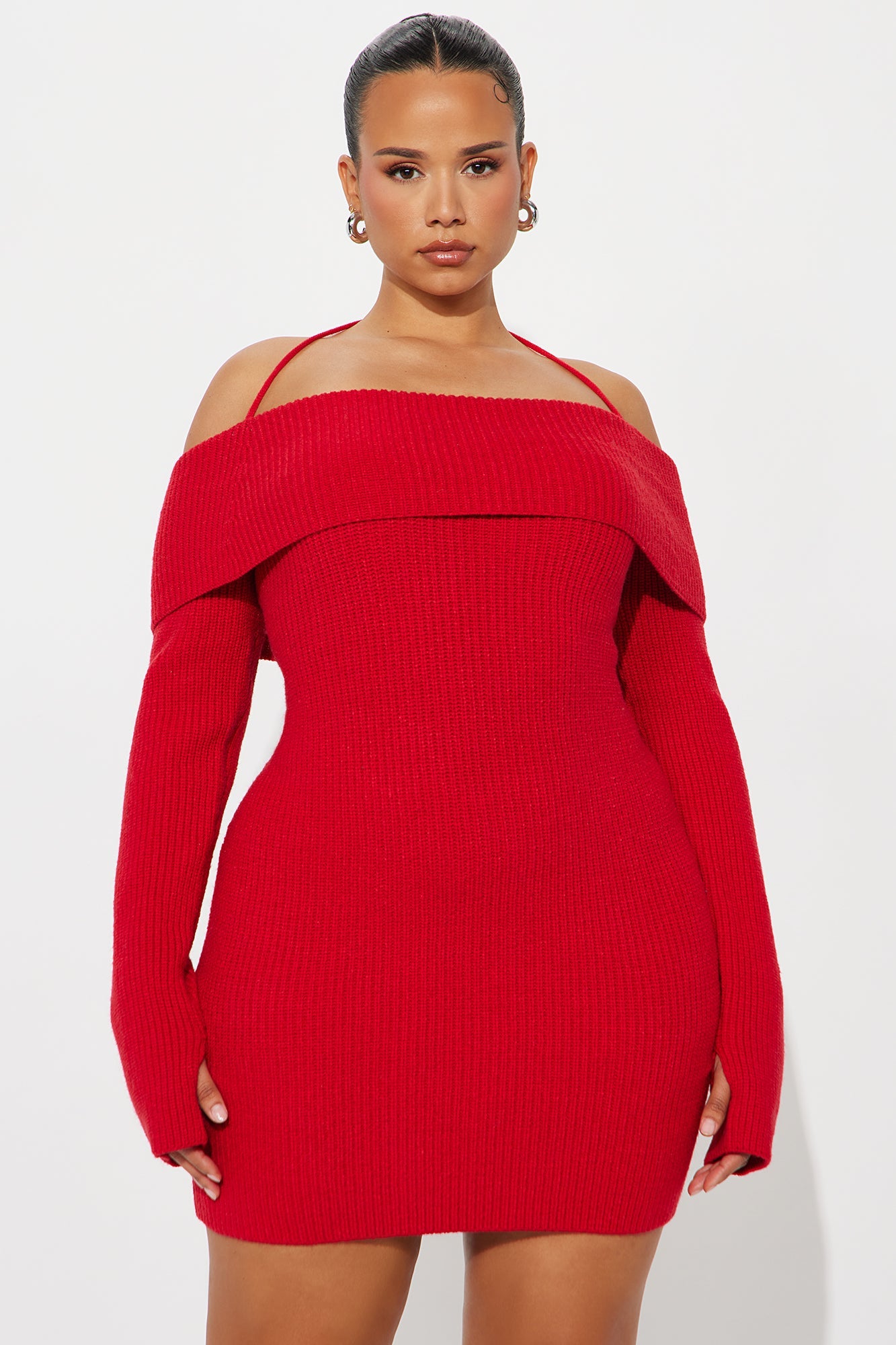 Hannah Open Back Sweater Mini Dress - Red