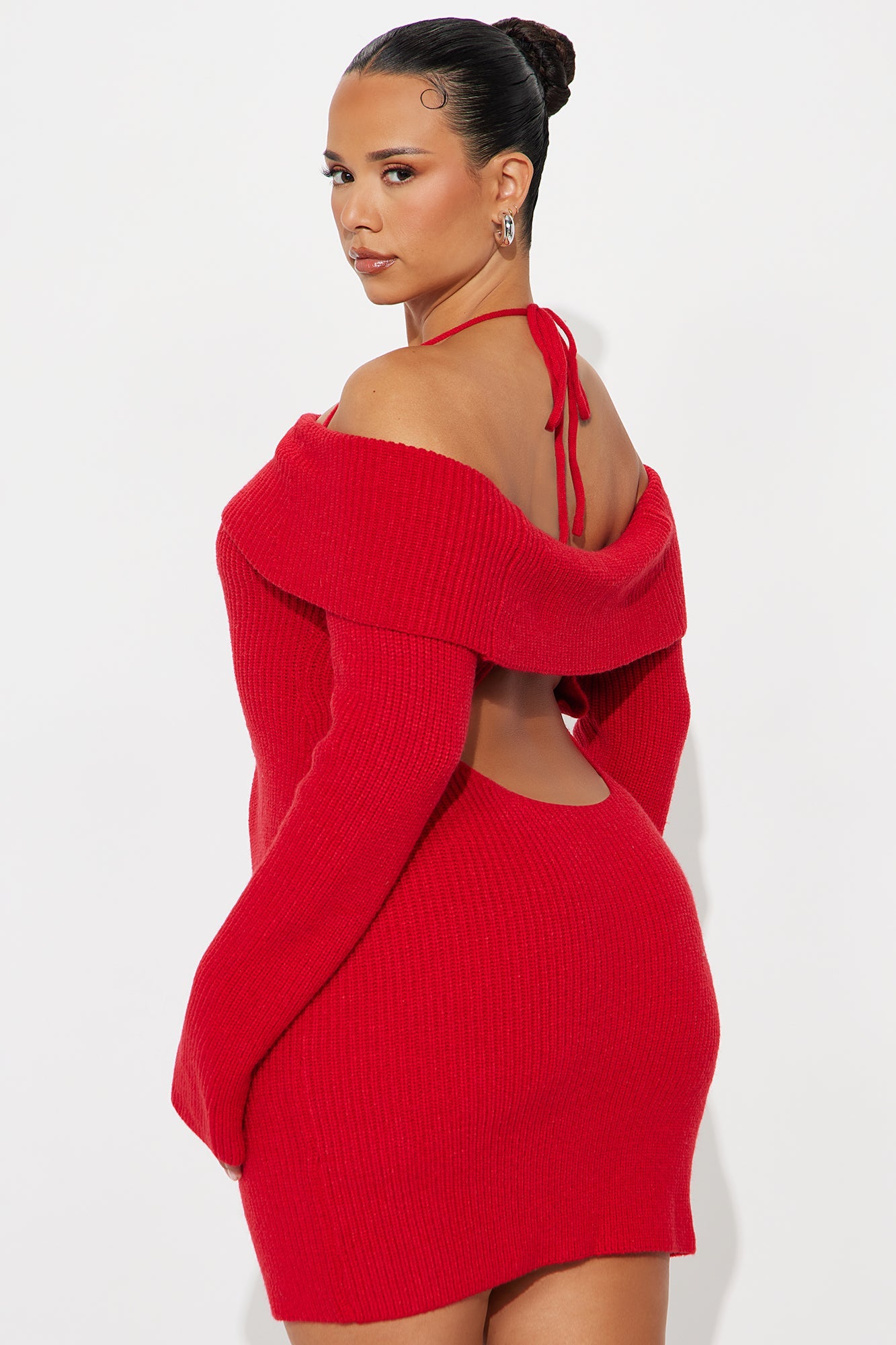 Hannah Open Back Sweater Mini Dress - Red