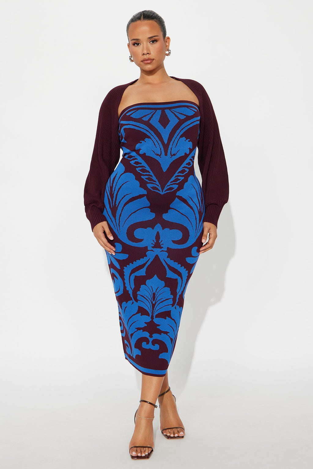 Bridget Bolero Sweater Midi Dress - Blue/combo