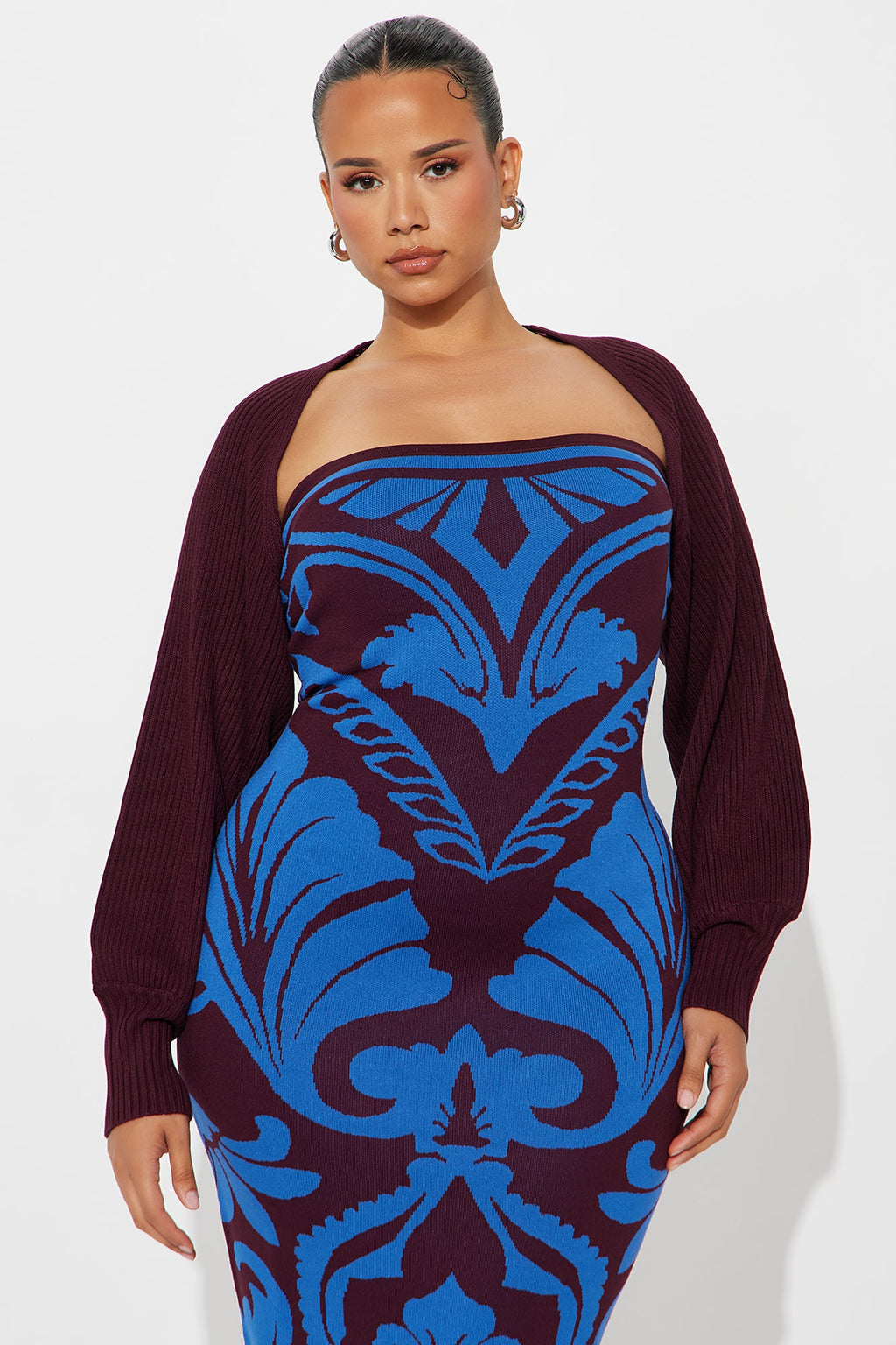 Bridget Bolero Sweater Midi Dress - Blue/combo
