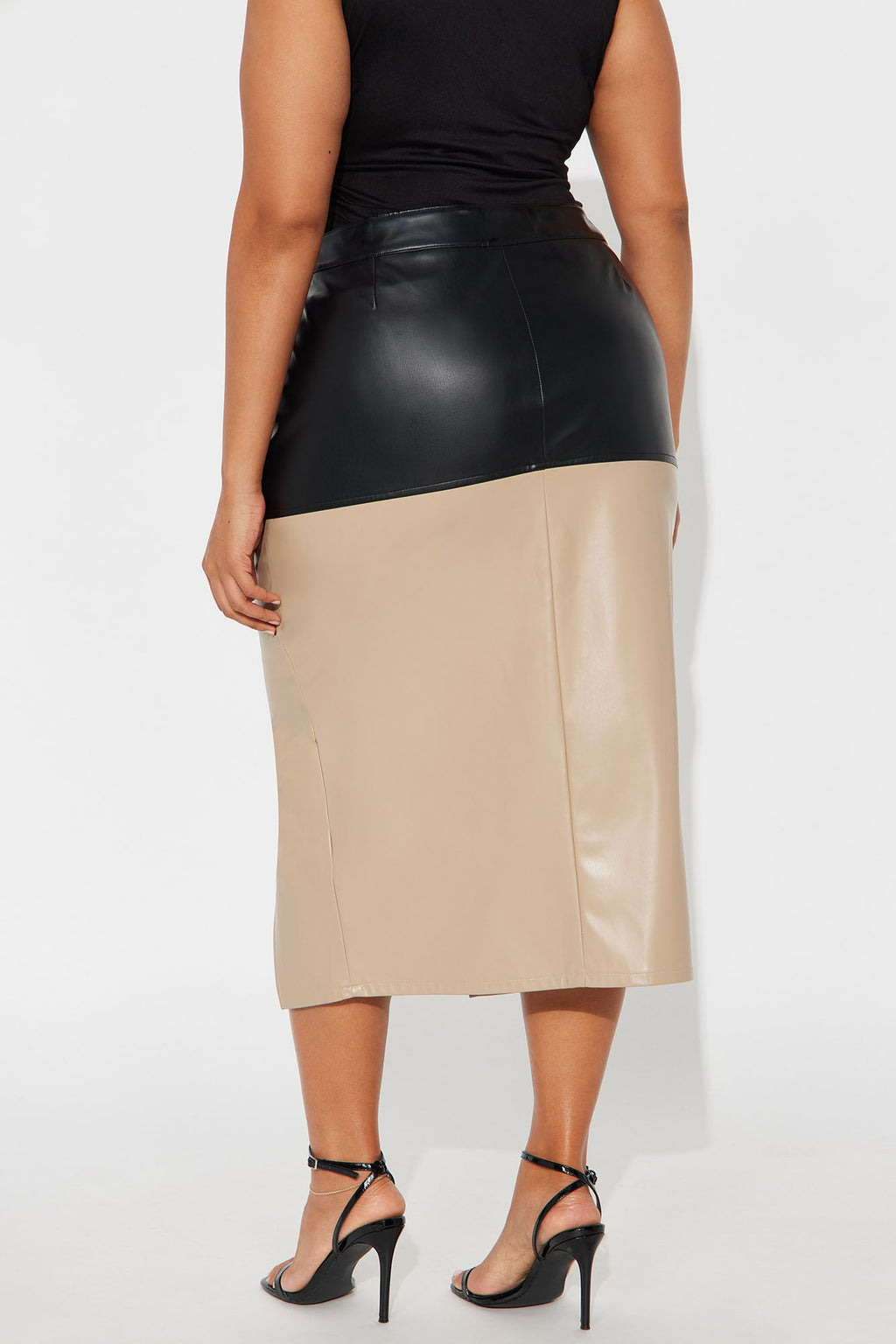 Unbothered Faux Leather Midi Skirt - Black/combo