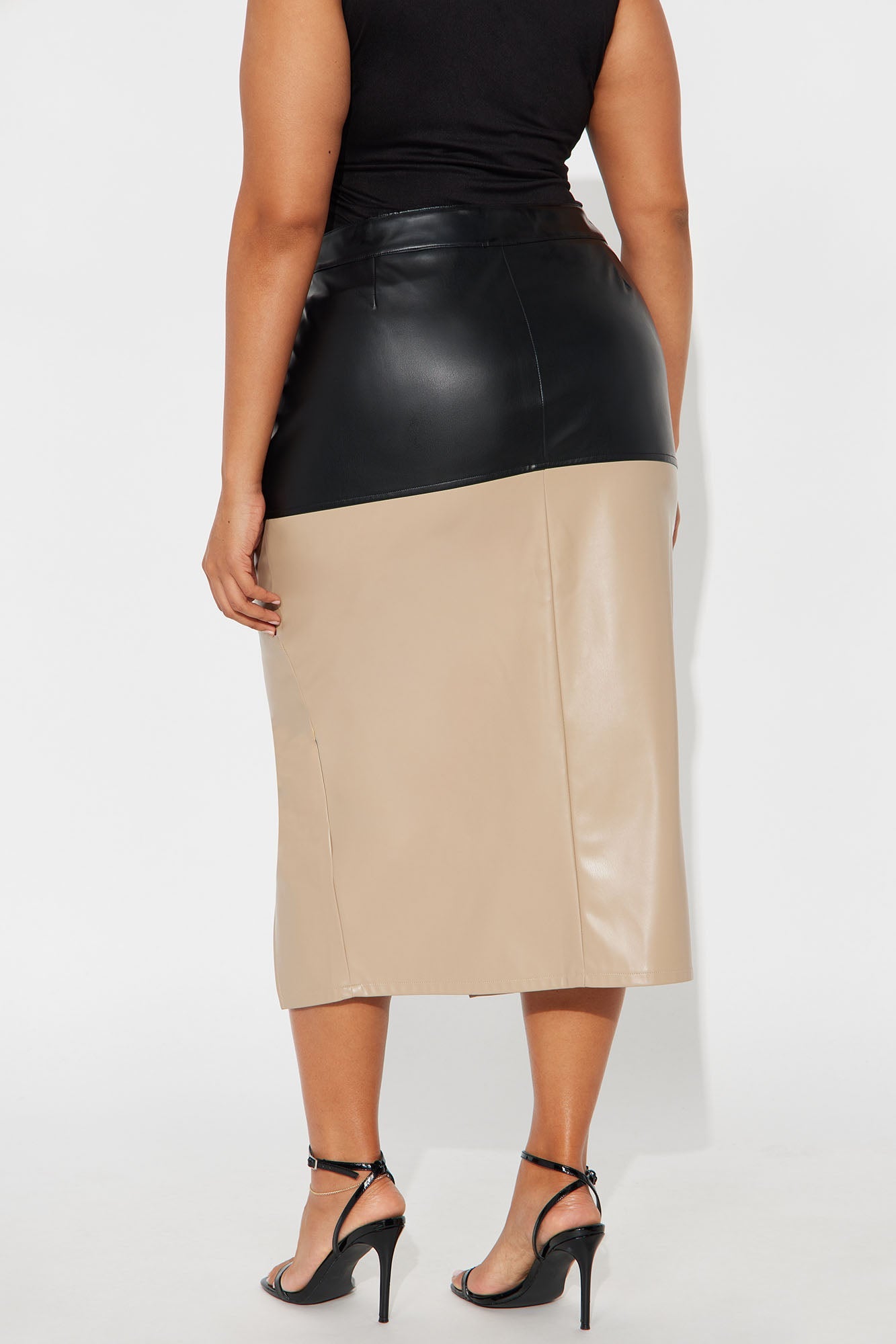 Unbothered Faux Leather Midi Skirt - Black/combo
