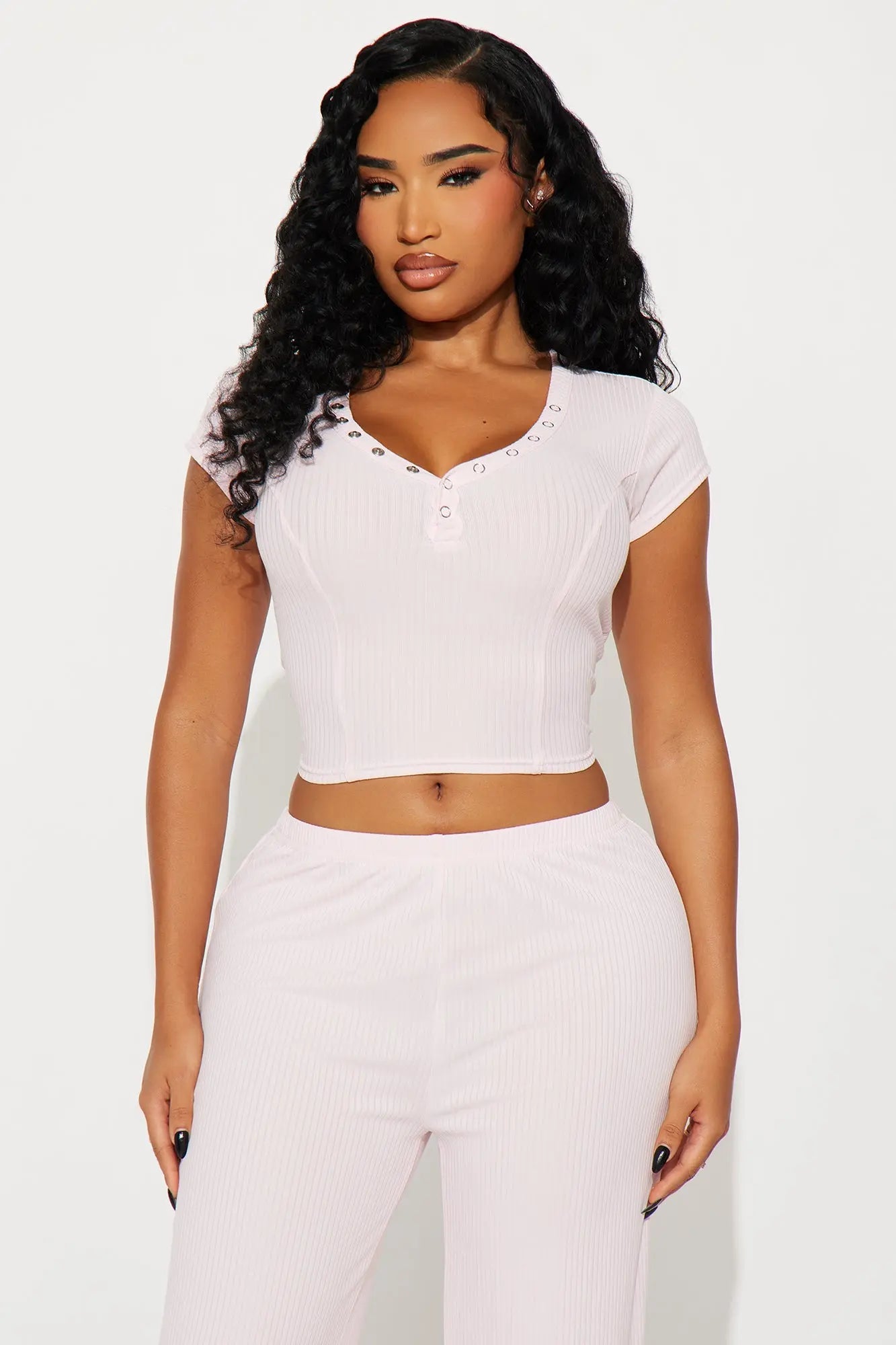 Dreaming Of You Ribbed Henley PJ Pant Set - Pink 