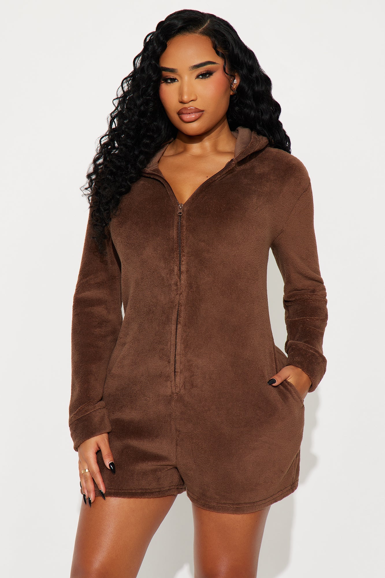 Cozy Winter Plush PJ Romper Onesie - Chocolate