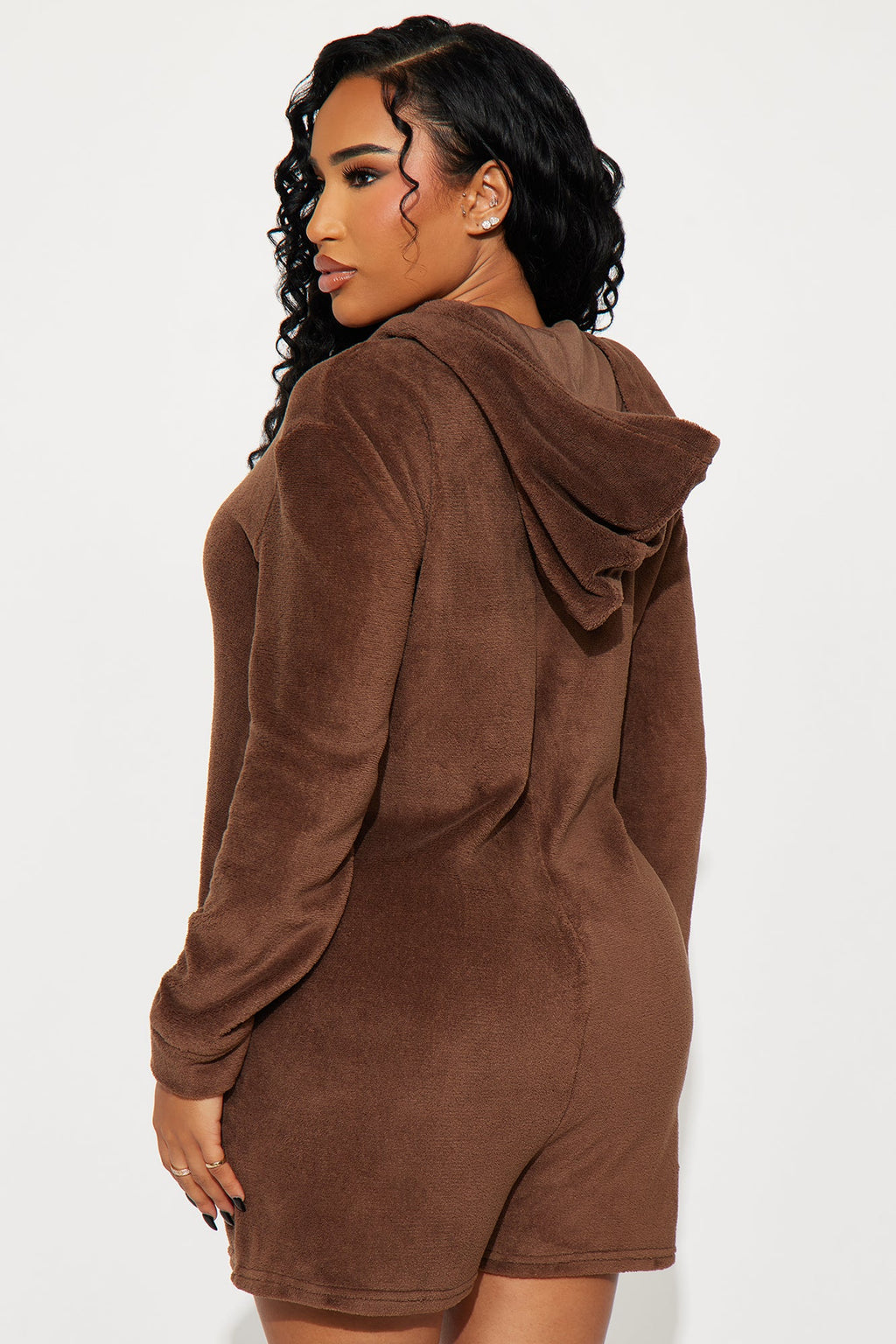 Cozy Winter Plush PJ Romper Onesie - Chocolate