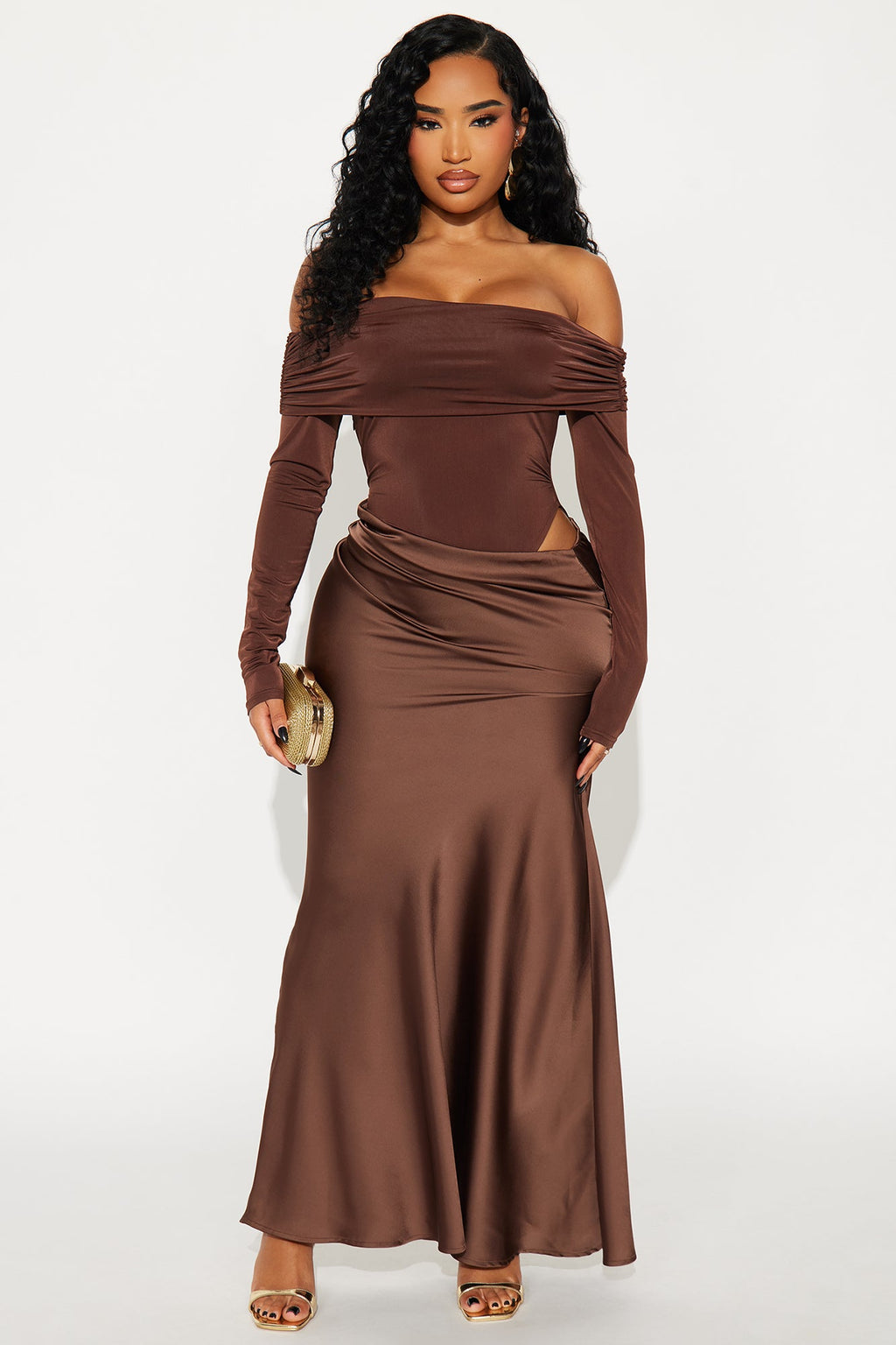 Flirt In Theory Satin Maxi Dress - Chocolate