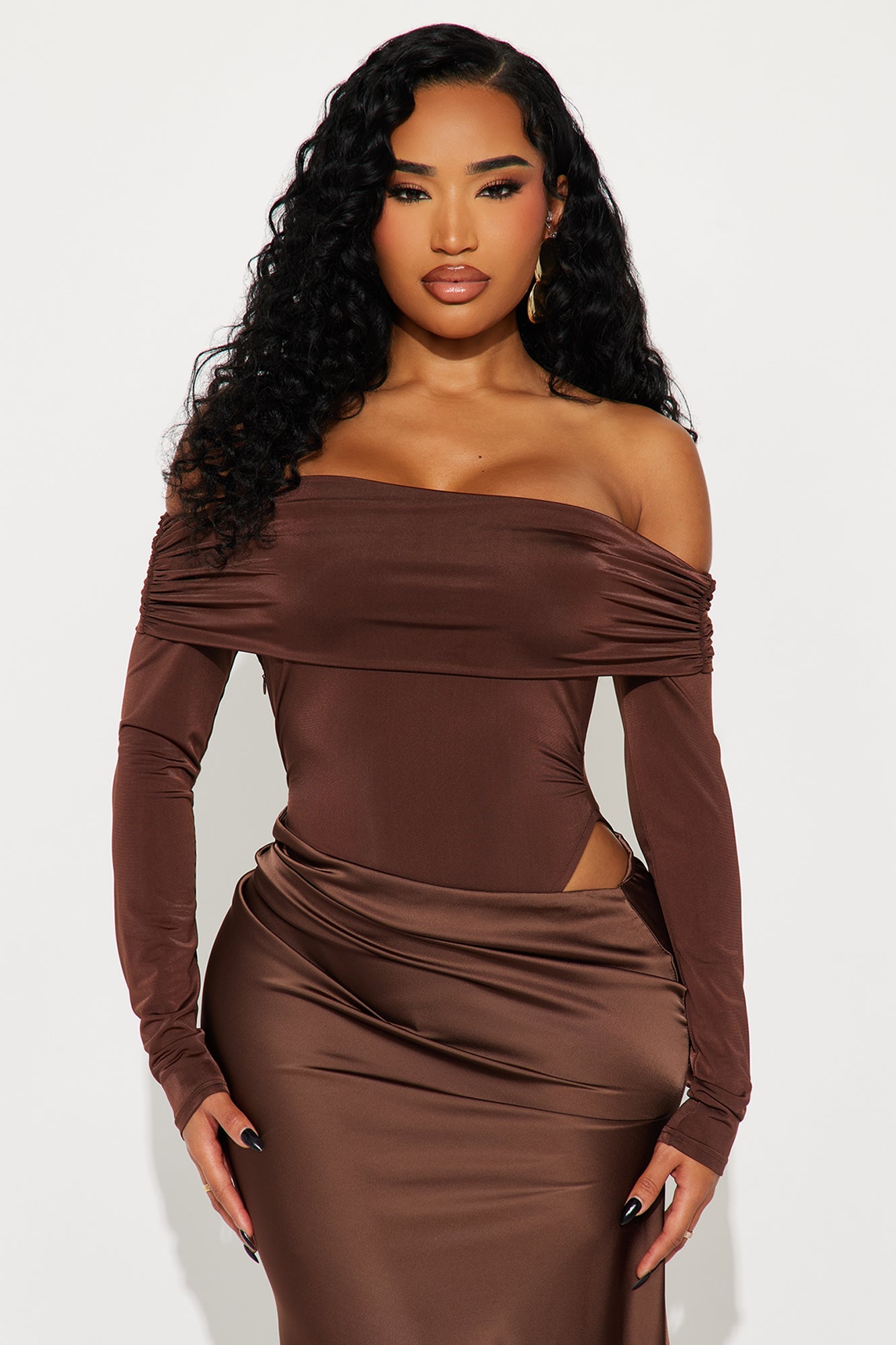 Flirt In Theory Satin Maxi Dress - Chocolate