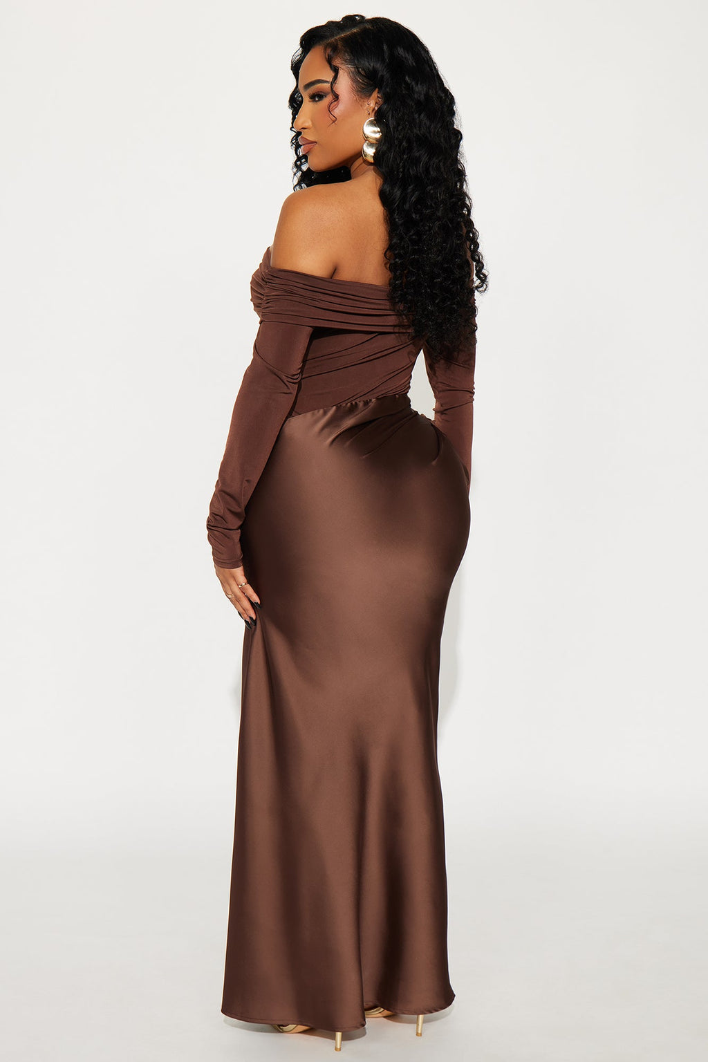 Flirt In Theory Satin Maxi Dress - Chocolate