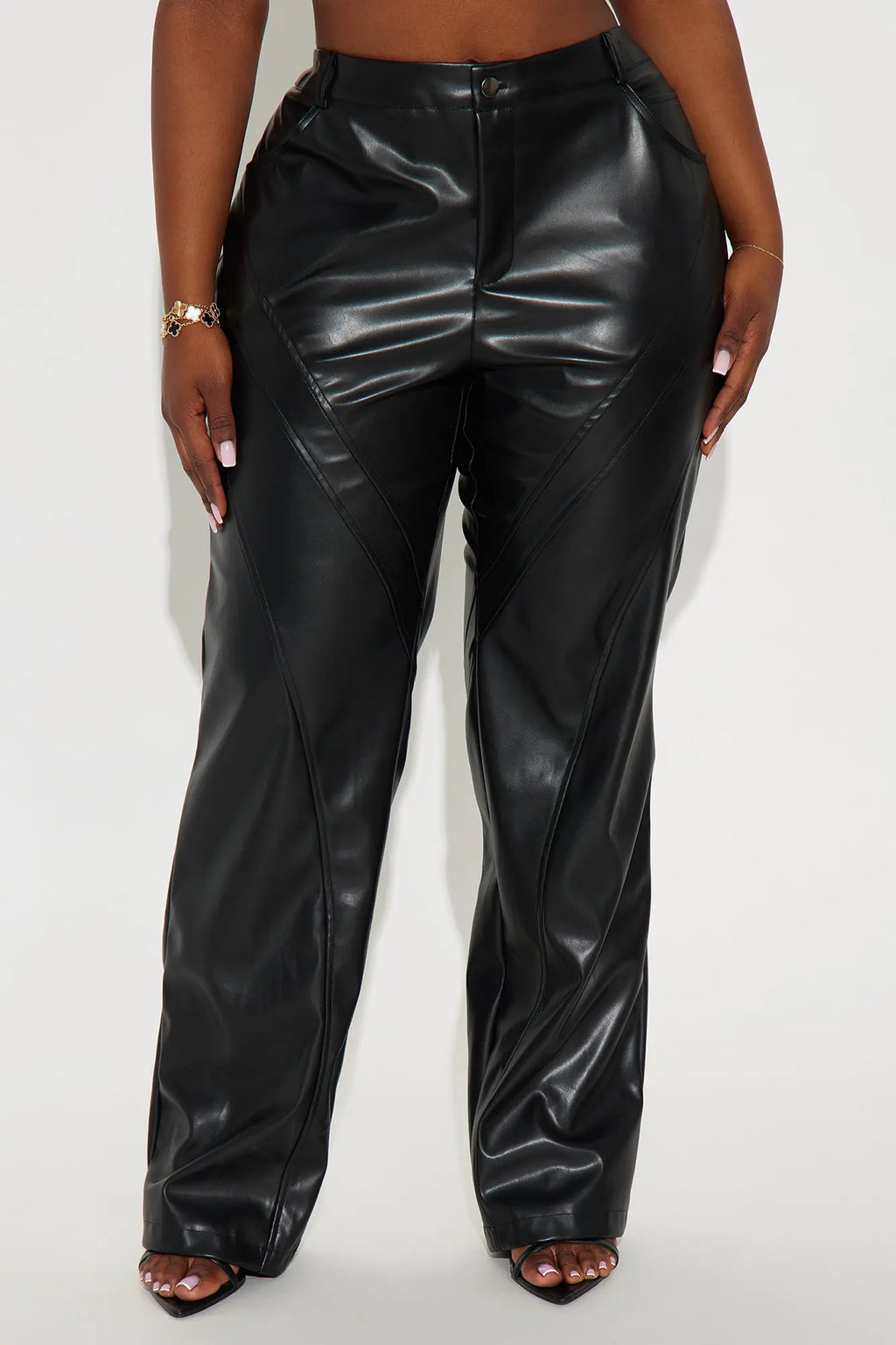 Carmen Faux Leather Straight Leg Pant 33 - Black 
