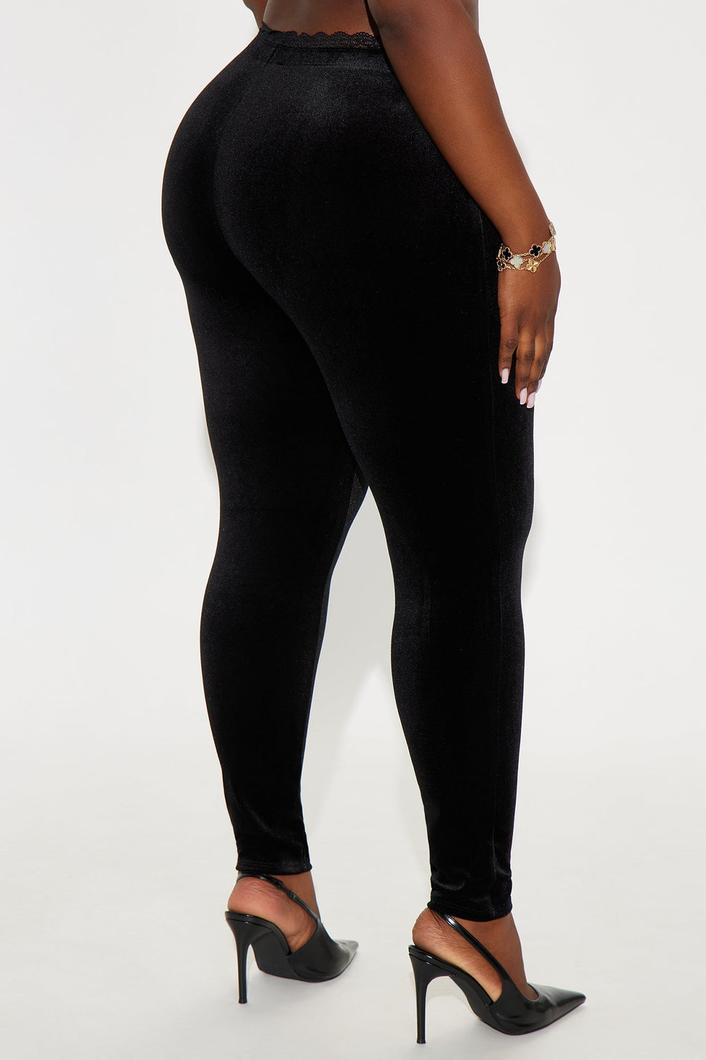 Valentina Solid Lace Trim Velvet Legging - Black