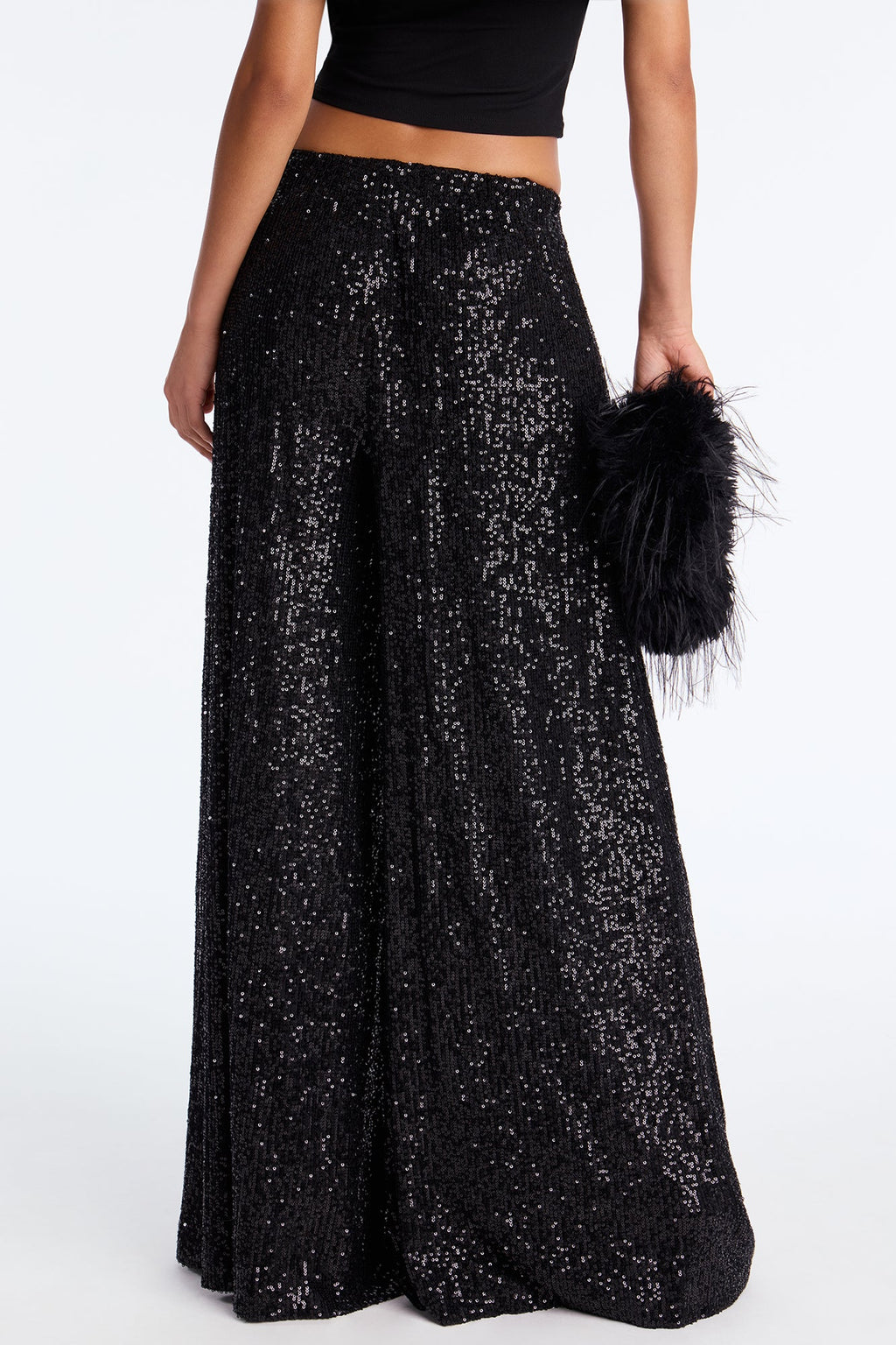 Champagne Wishes Sequin Wide Leg Pant 32″ - Black