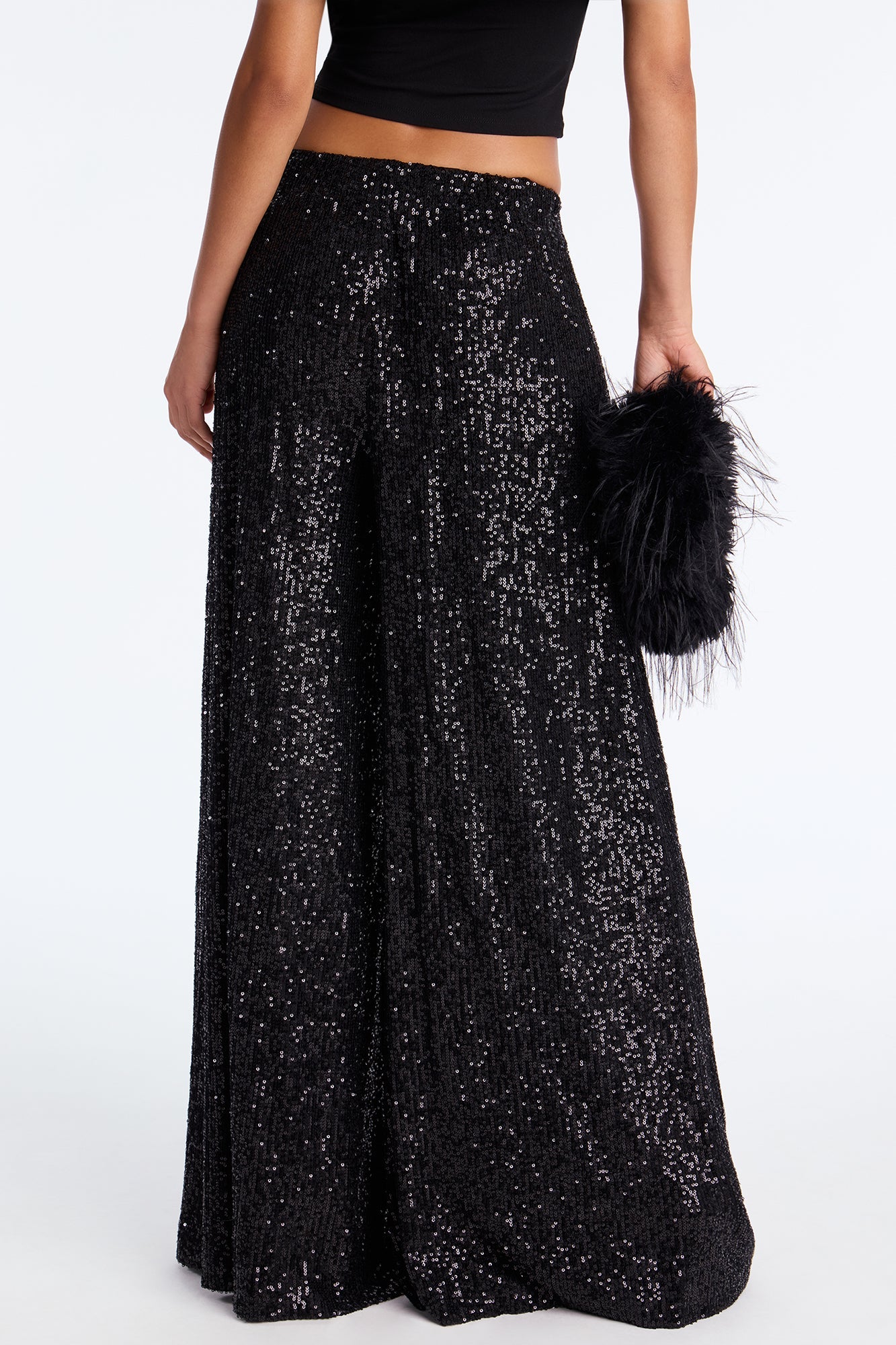 Champagne Wishes Sequin Wide Leg Pant 32″ - Black