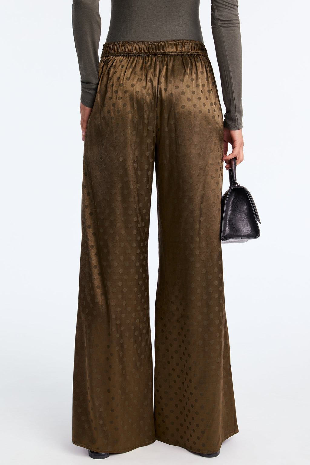 Amal Polka Dot Wide Leg Satin Pant 32″ - Olive