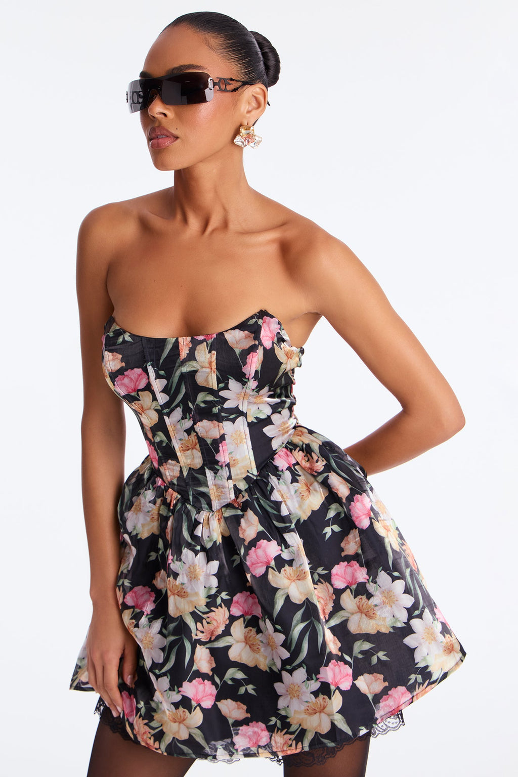 Sugary Haze Floral Mini Dress - Black/combo
