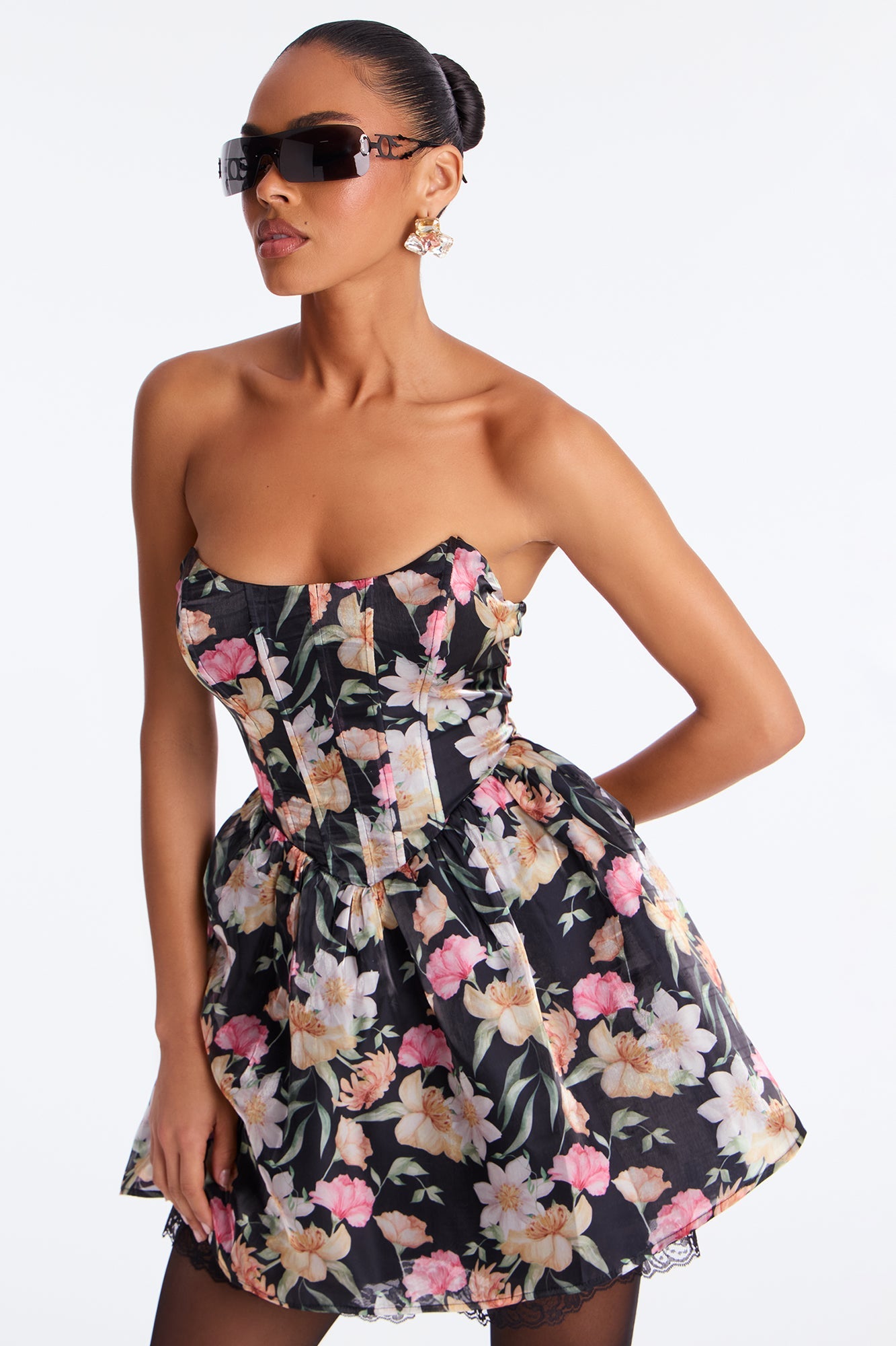 Sugary Haze Floral Mini Dress - Black/combo