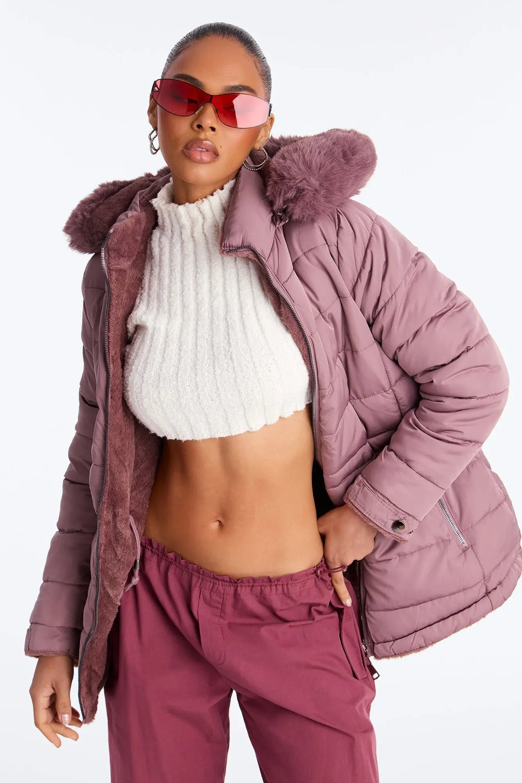 Fireplace Cozy Reversible Puffer Jacket - Plum 