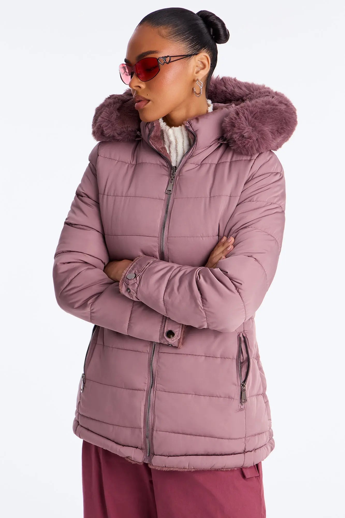 Fireplace Cozy Reversible Puffer Jacket - Plum 