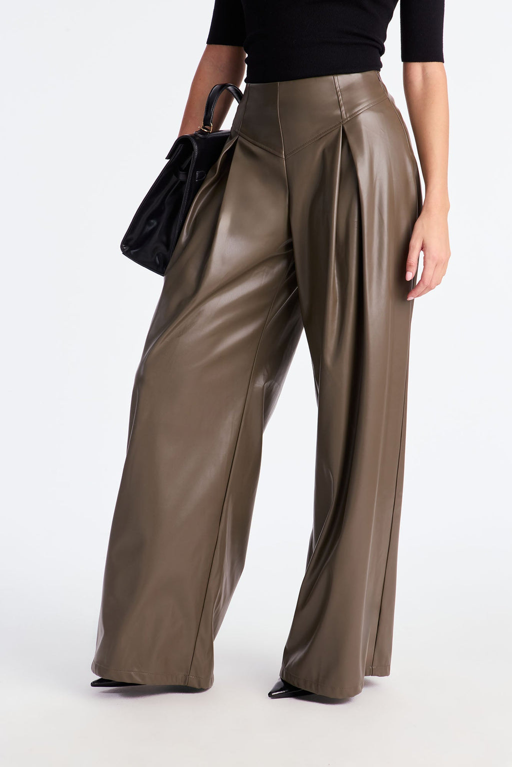 Mindful Thoughts Faux Leather Wide Leg Pant 33 - Olive