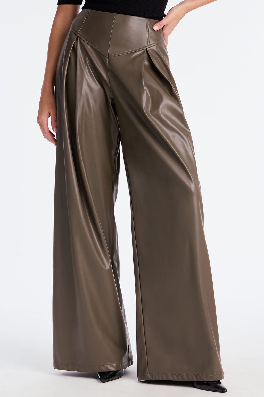 Mindful Thoughts Faux Leather Wide Leg Pant 33 - Olive