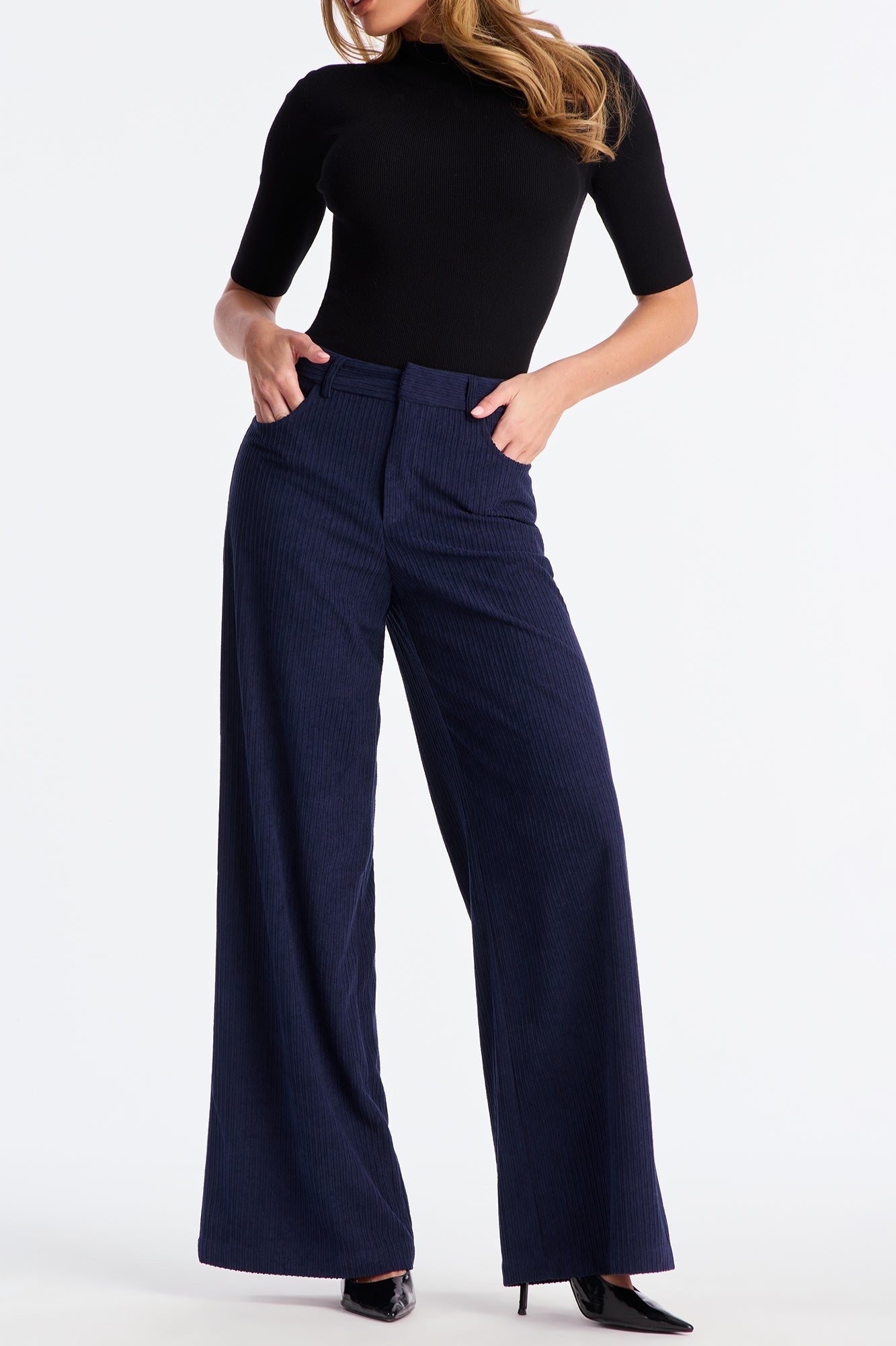 Golden Hour Groove Wide Leg Corduroy Pant 33 - Navy