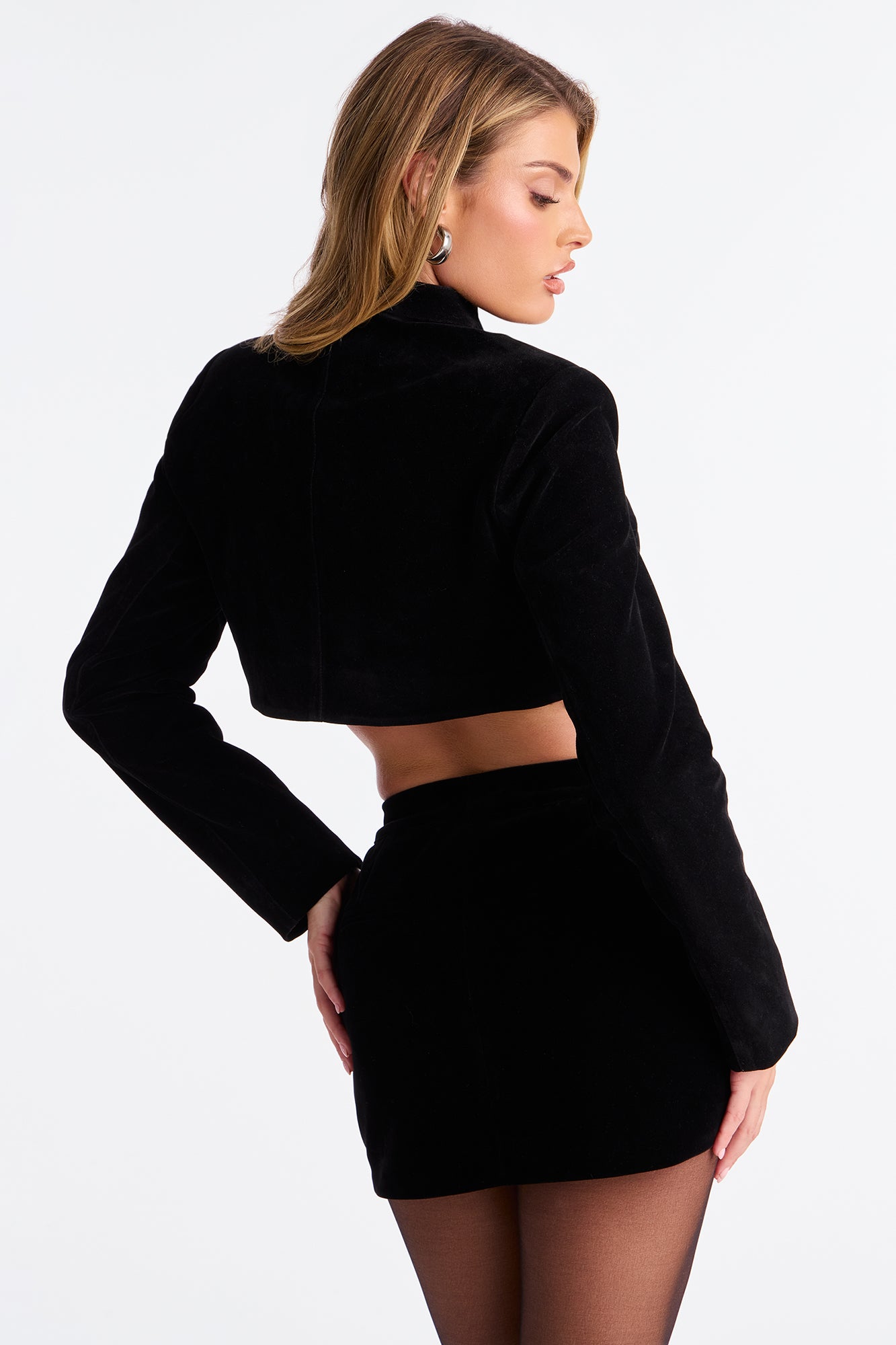 Blake Cropped Faux Suede Moto Jacket - Black