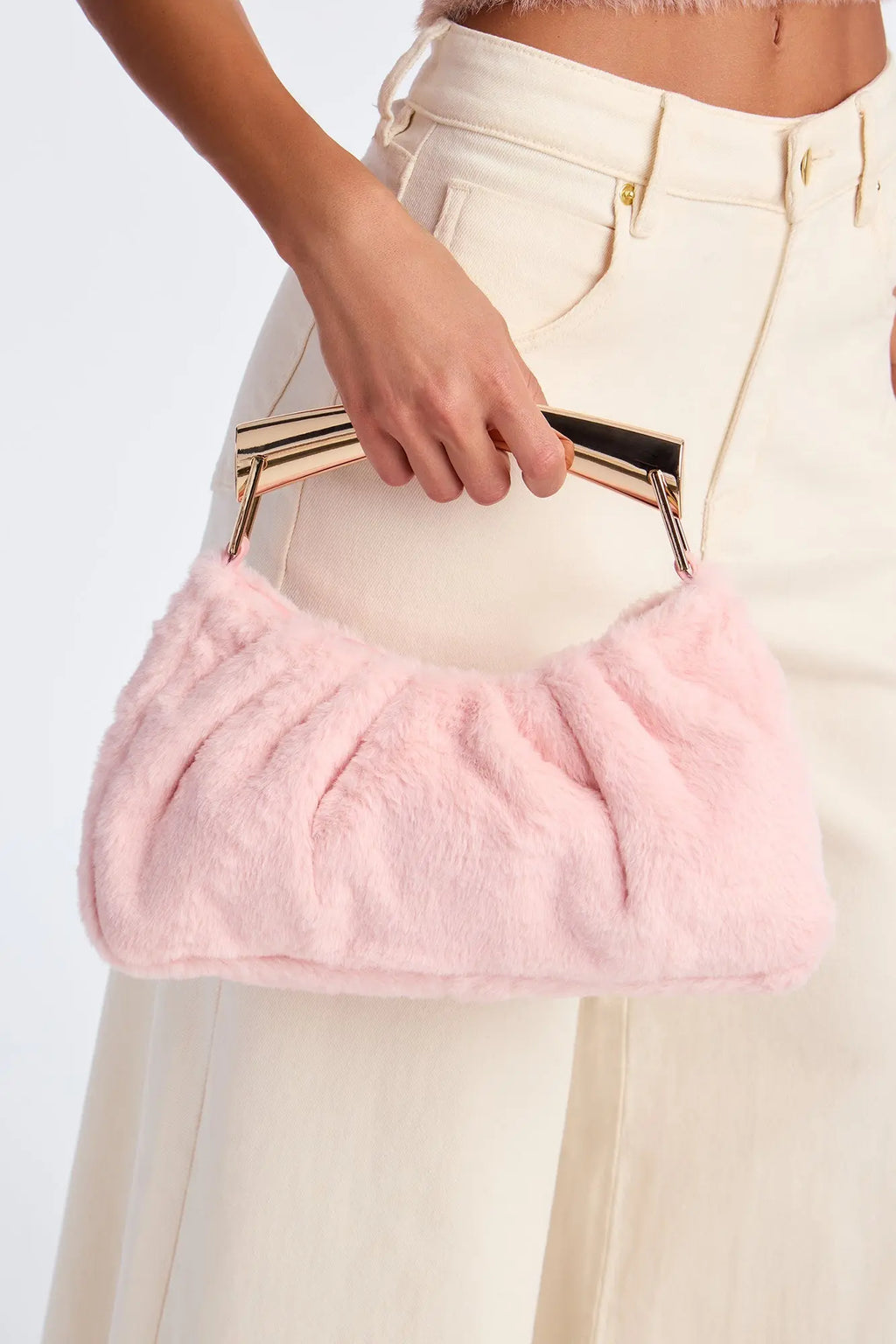 Don't Touch Faux Fur Satchel Handbag - Pink 