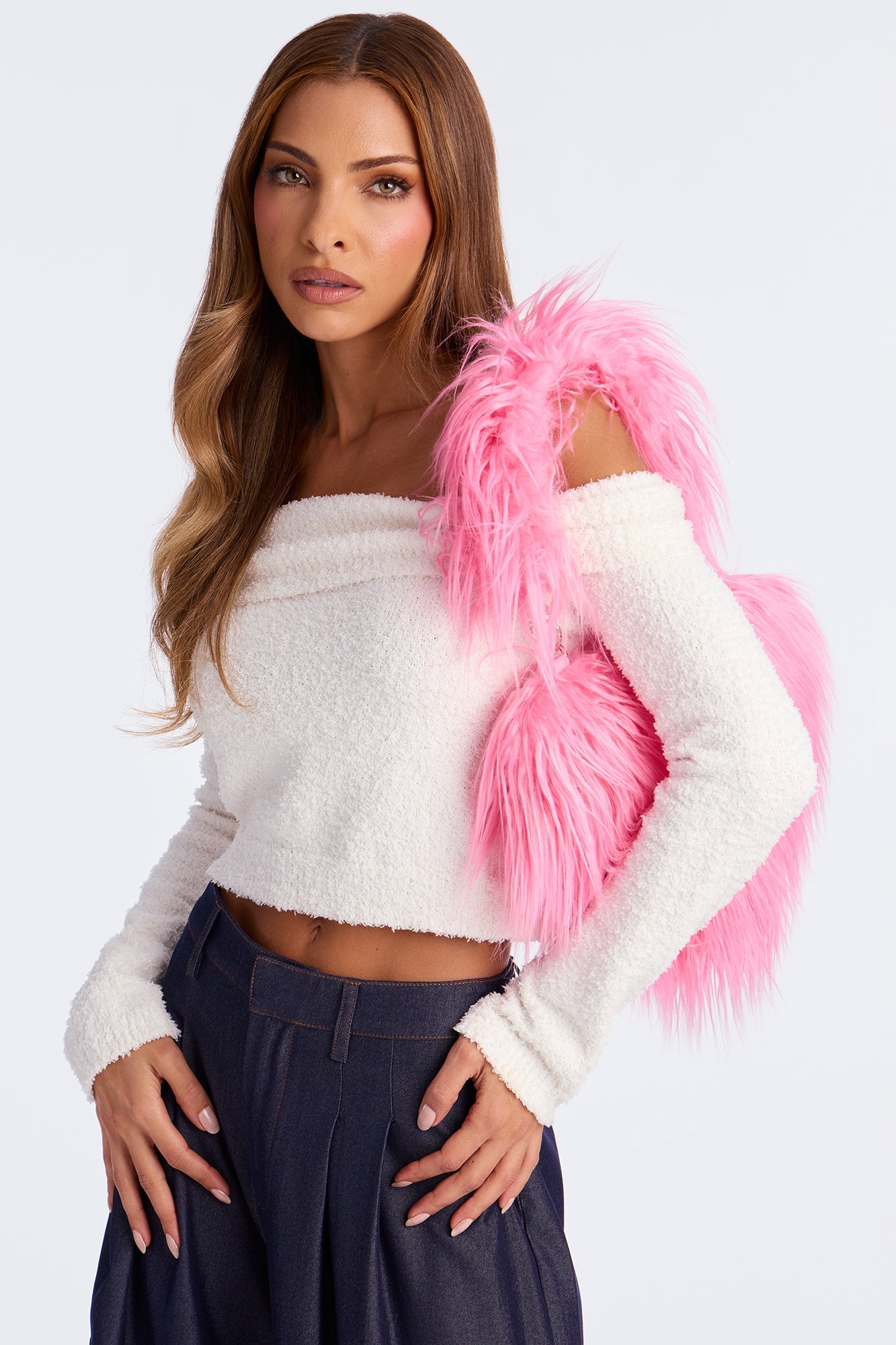 Love And Fluff Faux Fur Shoulder Handbag - Pink 