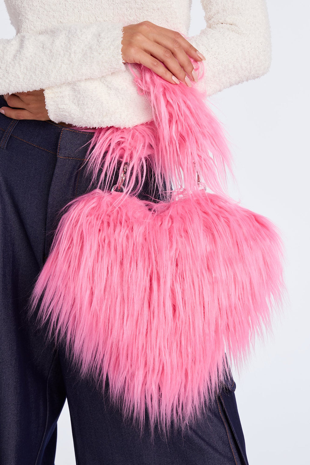 Love And Fluff Faux Fur Shoulder Handbag - Pink 