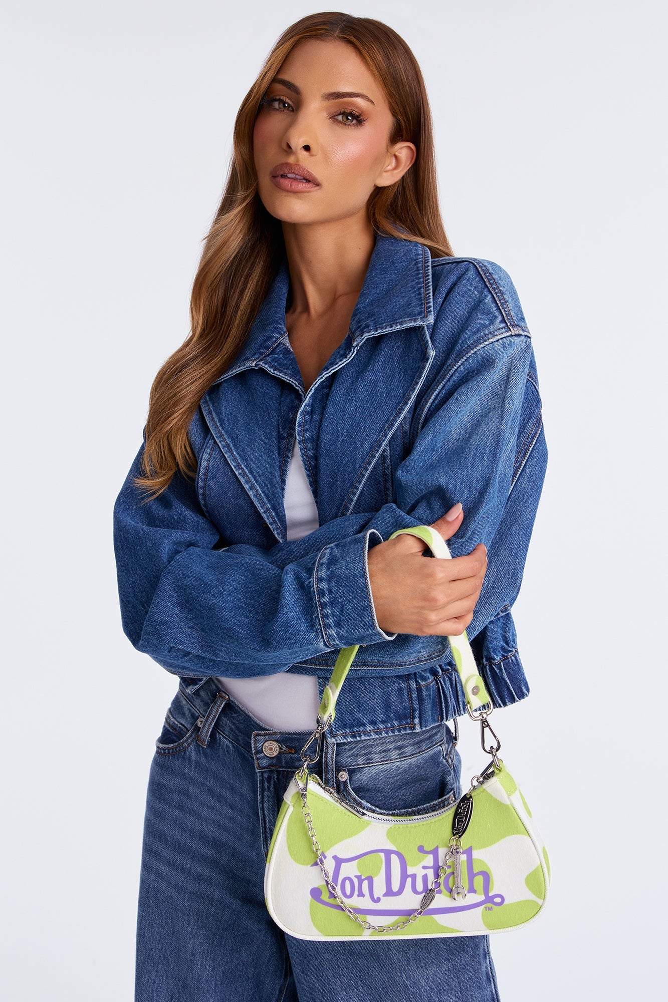 Feeling Moody Faux Leather Von Dutch Shoulder Bag - Lime 