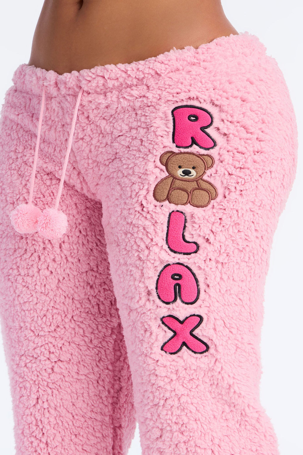 Just Relax Embroidered Sherpa PJ Pants - Light Pink