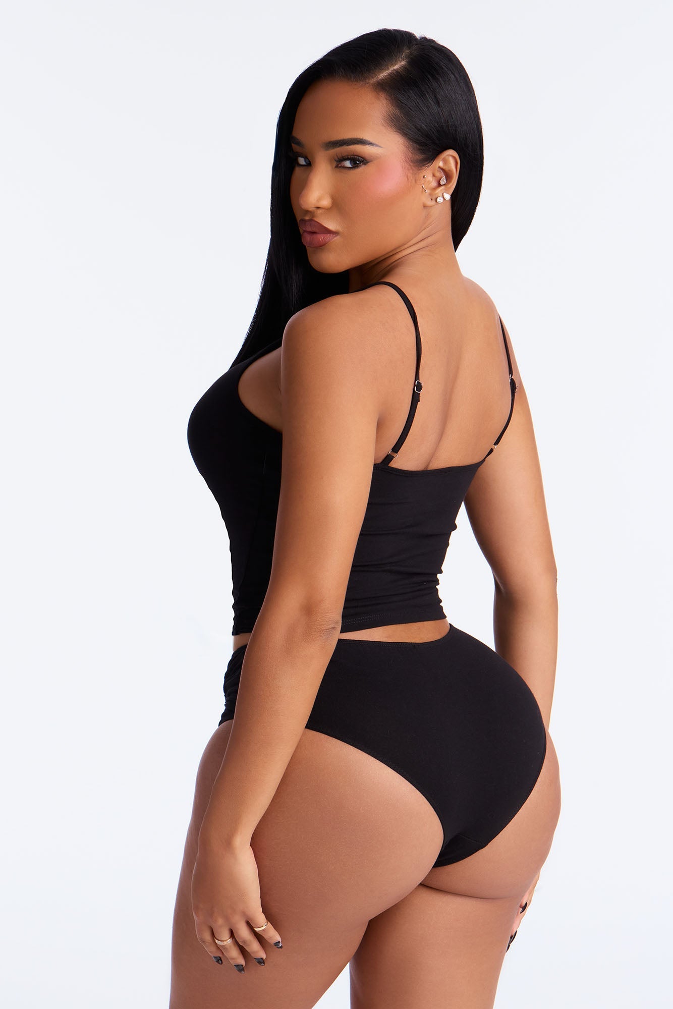 Just A Peek Heart Cotton Cami Tank And Brief Set - Black