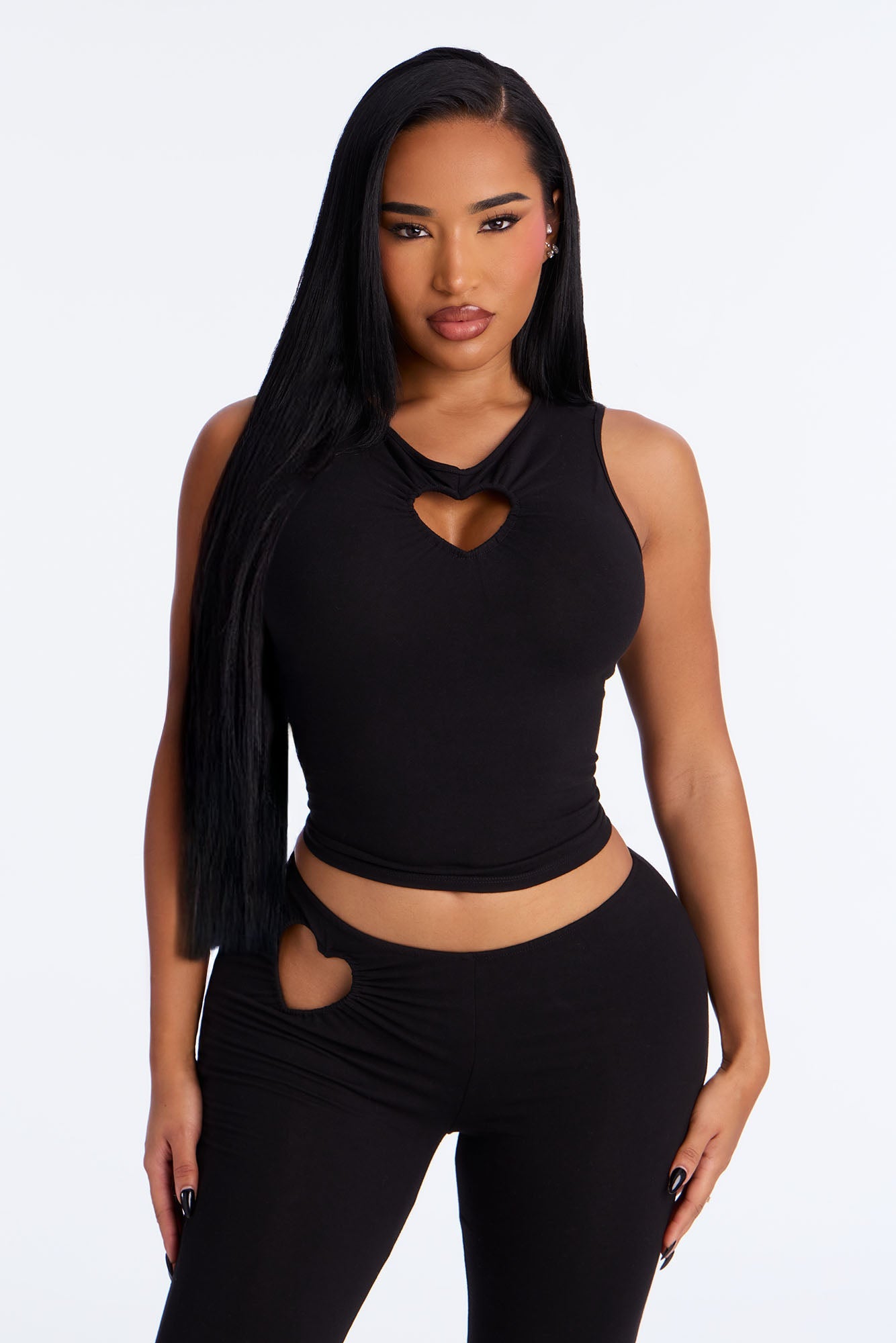 Just A Peek Heart Cotton Tank PJ Pant Set - Black