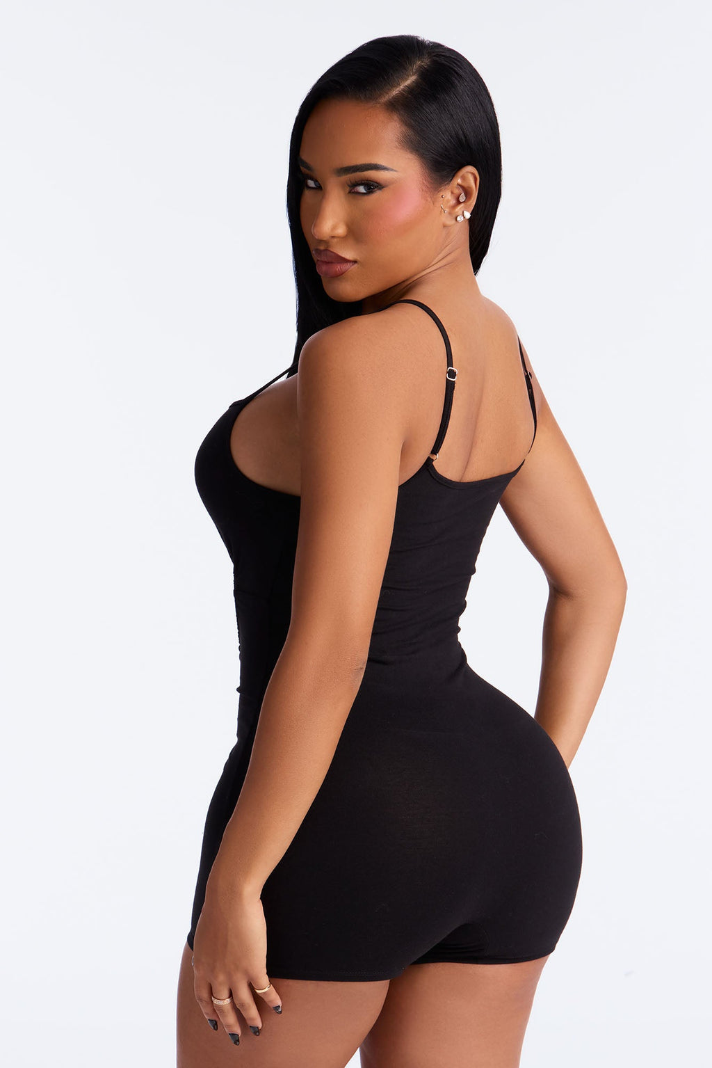 Just A Peek Heart Cotton Cami PJ Romper Onesie - Black