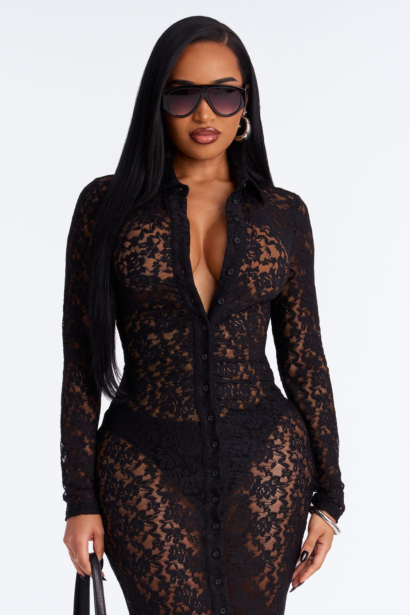 Katie Lace Midi Dress - Black
