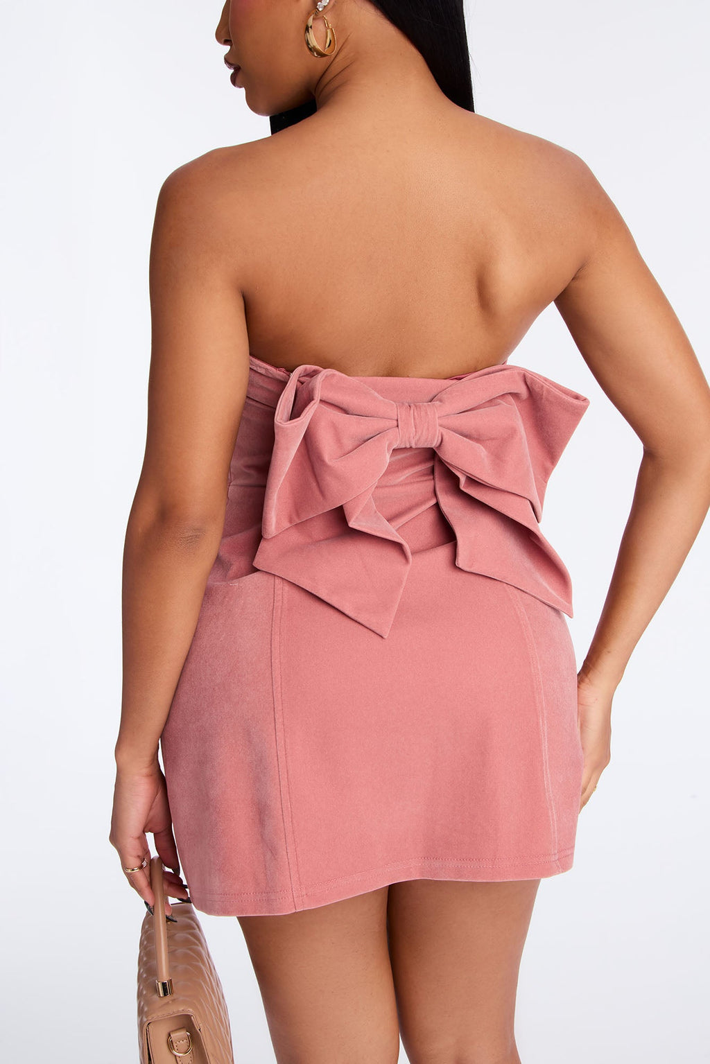 Claribel Bow Velvet Mini Dress - Pink