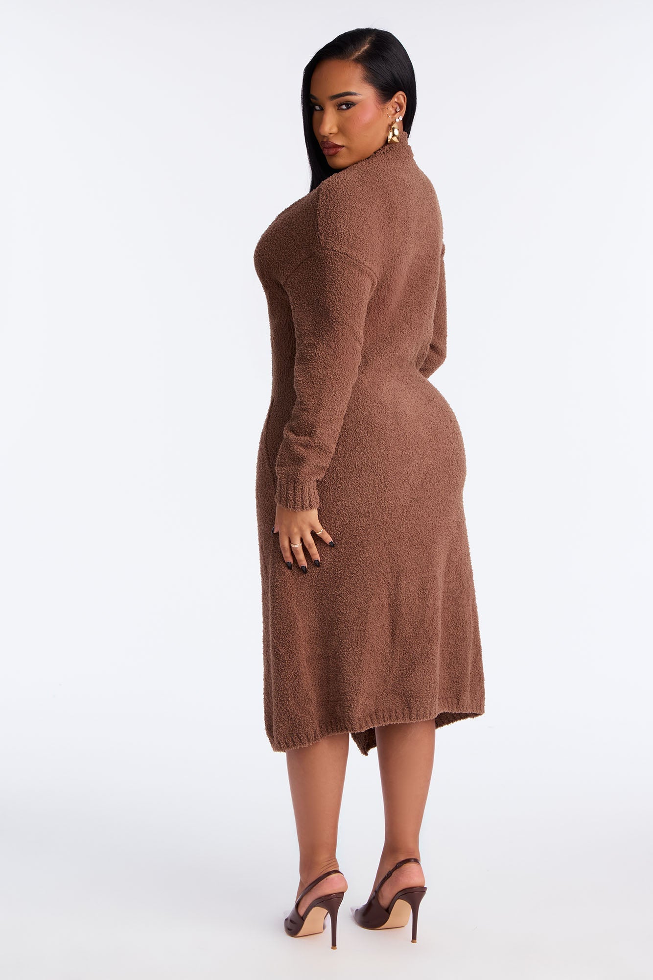Teddy Soft Sweater Midi Dress Set - Brown