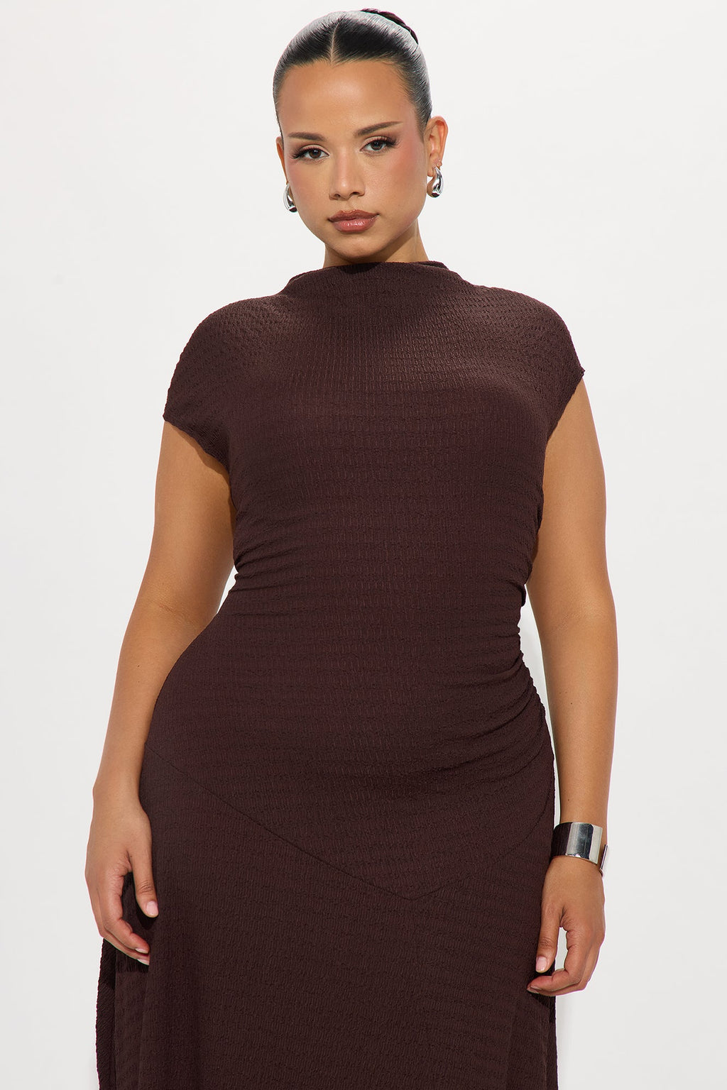 Kalina Textured Midi Dress - Brown